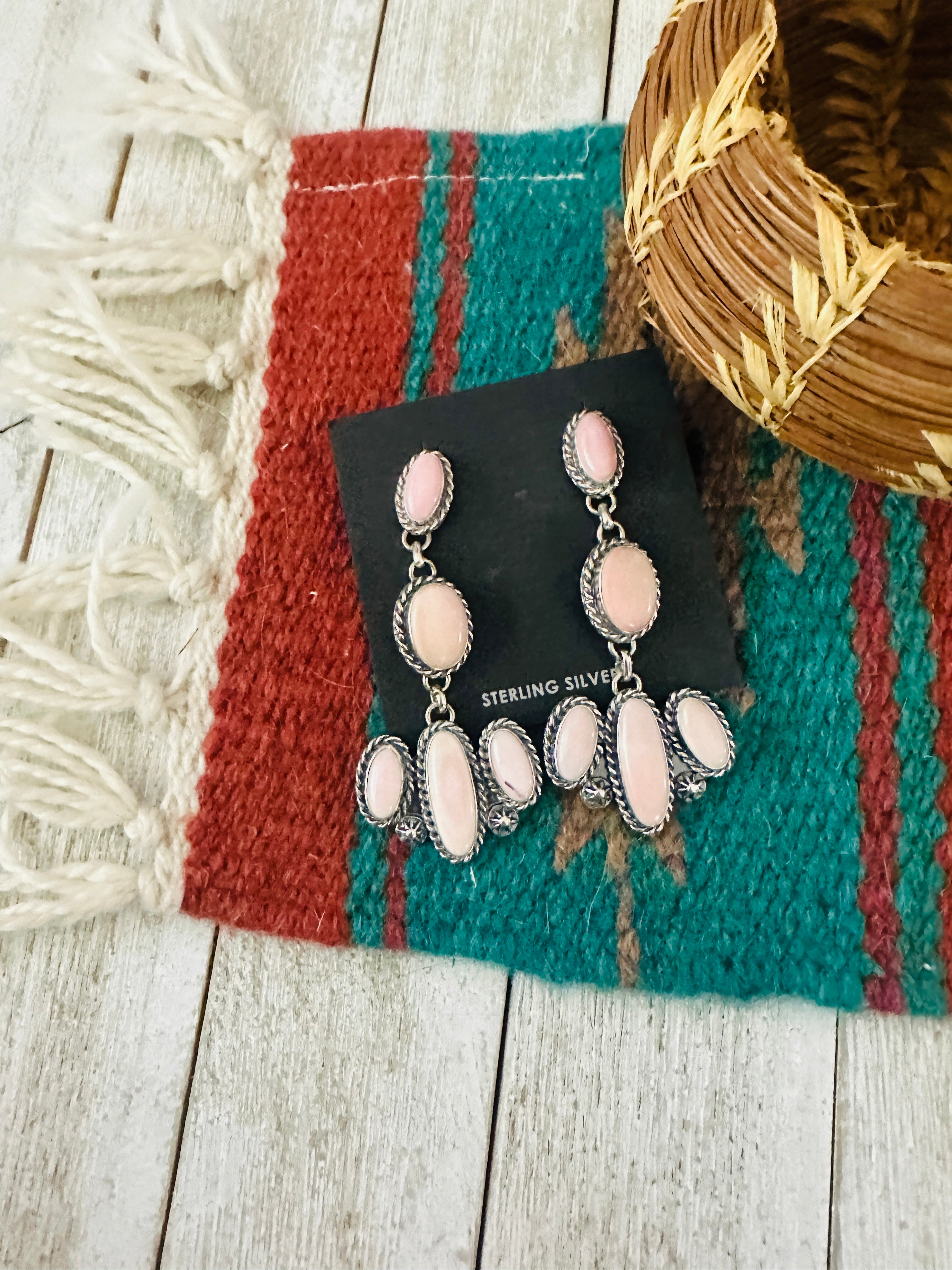 Handcrafted Queen Pink Conch & Sterling Silver Dangle Earrings