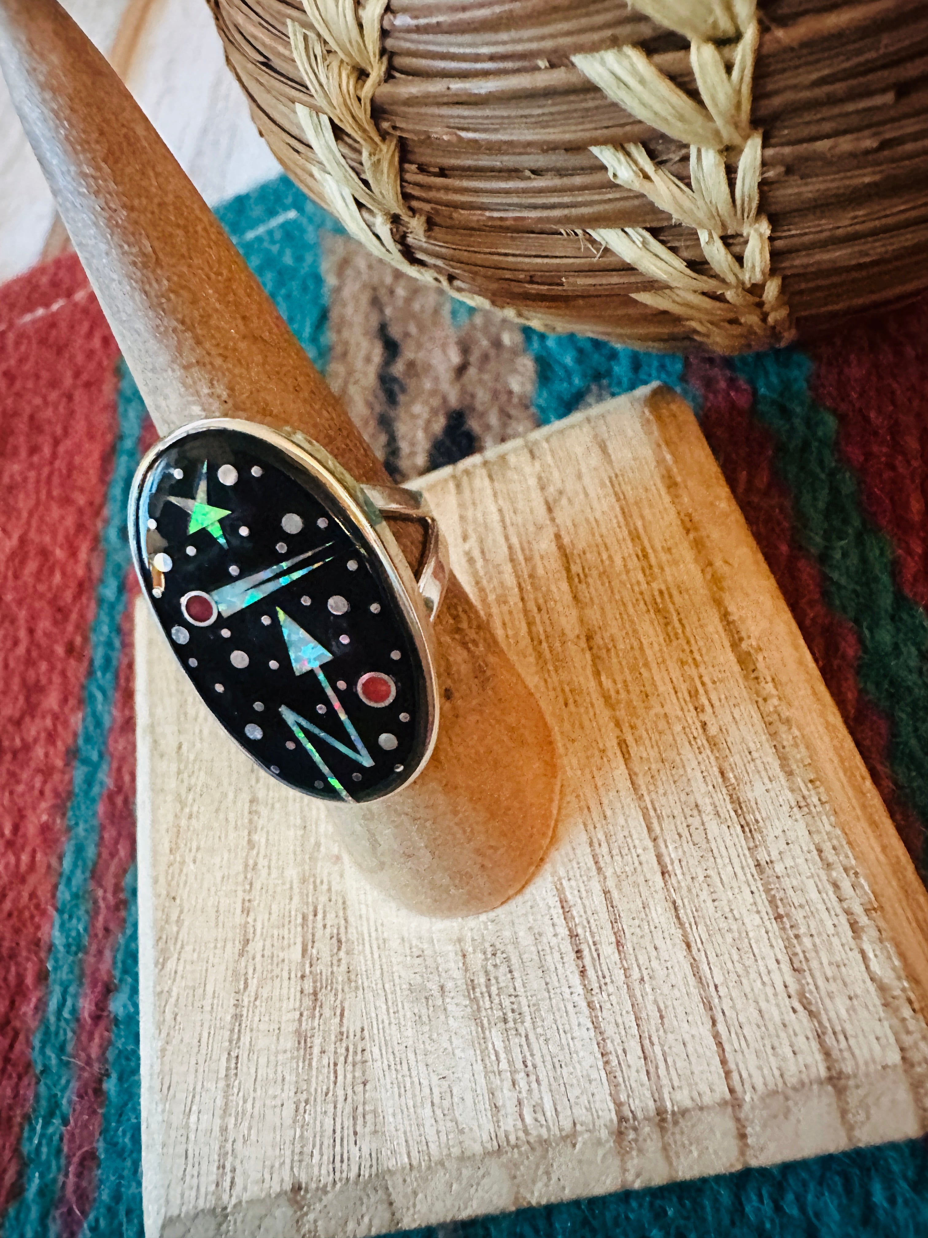 Navajo Multi Stone & Sterling Silver Starry Night Inlay Ring