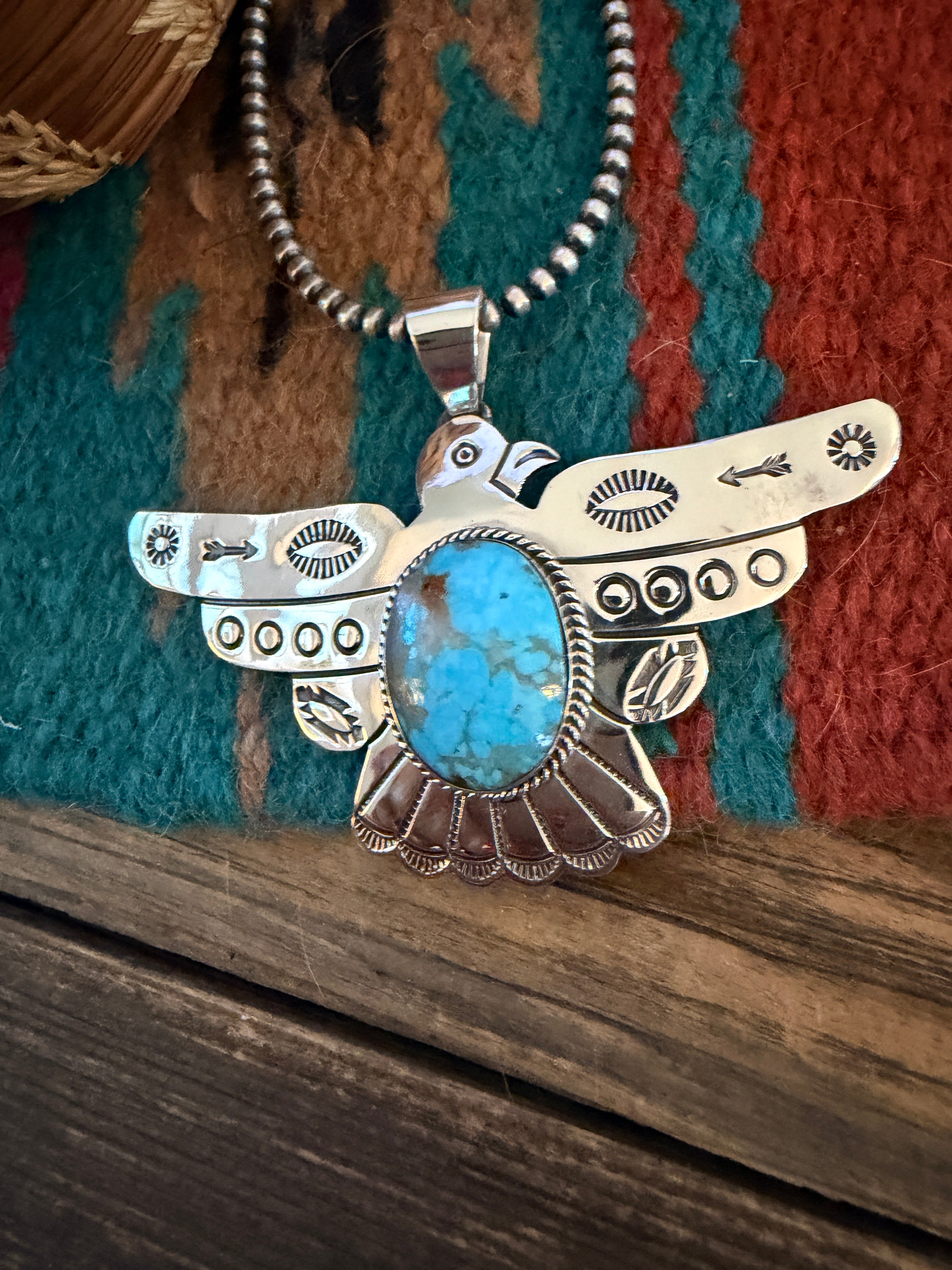Handcrafted Sterling Silver & Turquoise Thunderbird Pendant