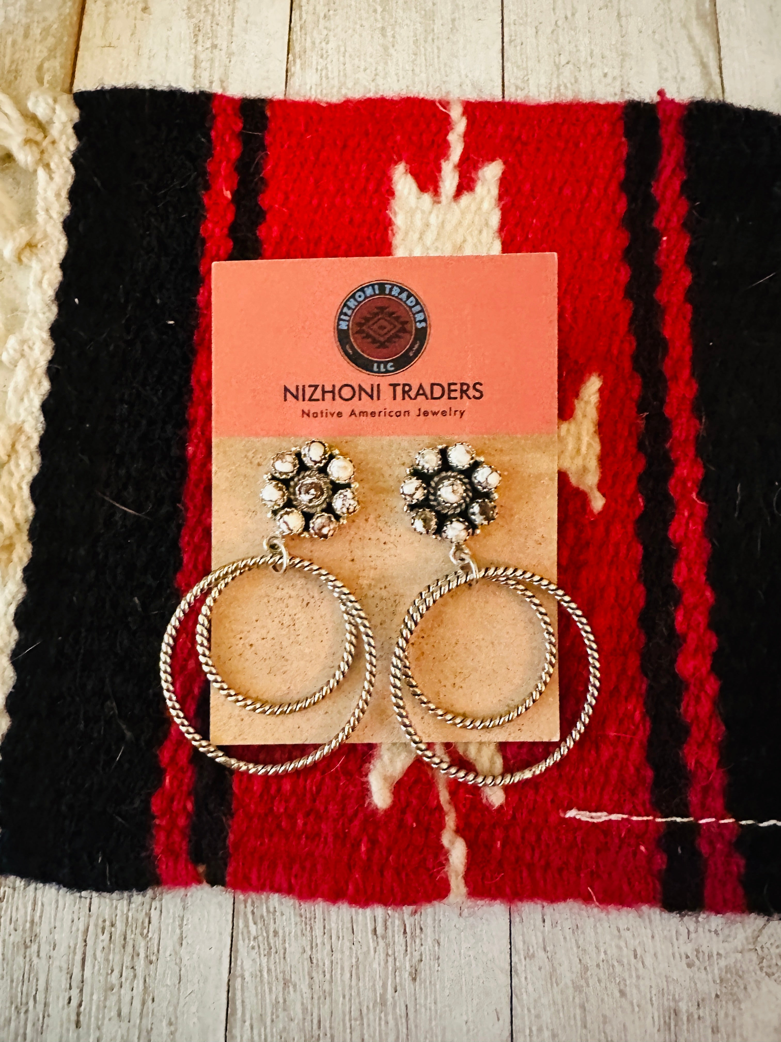 Handmade Wild Horse & Sterling Silver Hoop Earrings Signed Nizhoni