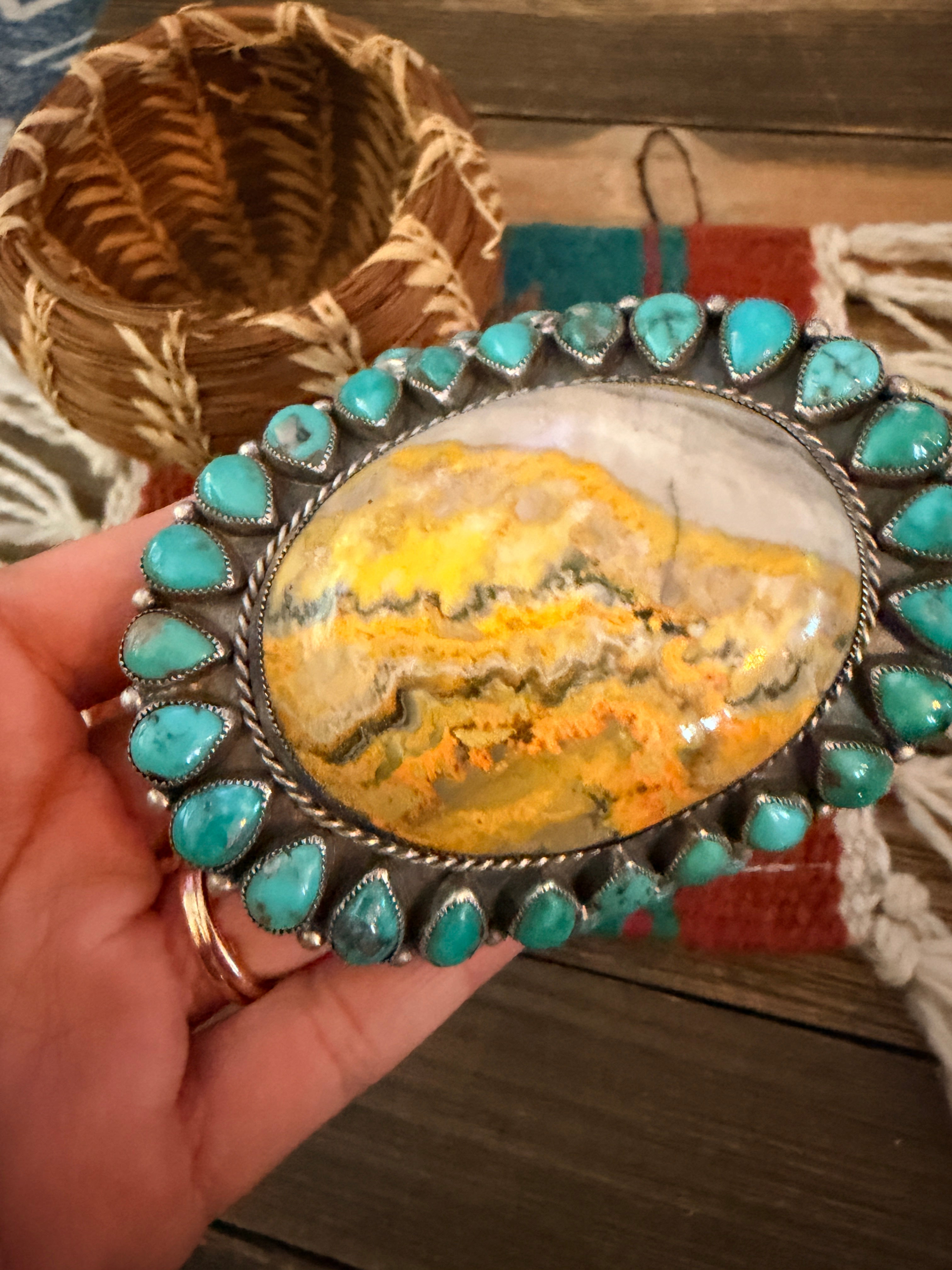 Handcrafted Sterling Silver, Turquoise & Bumblebee Cuff Bracelet