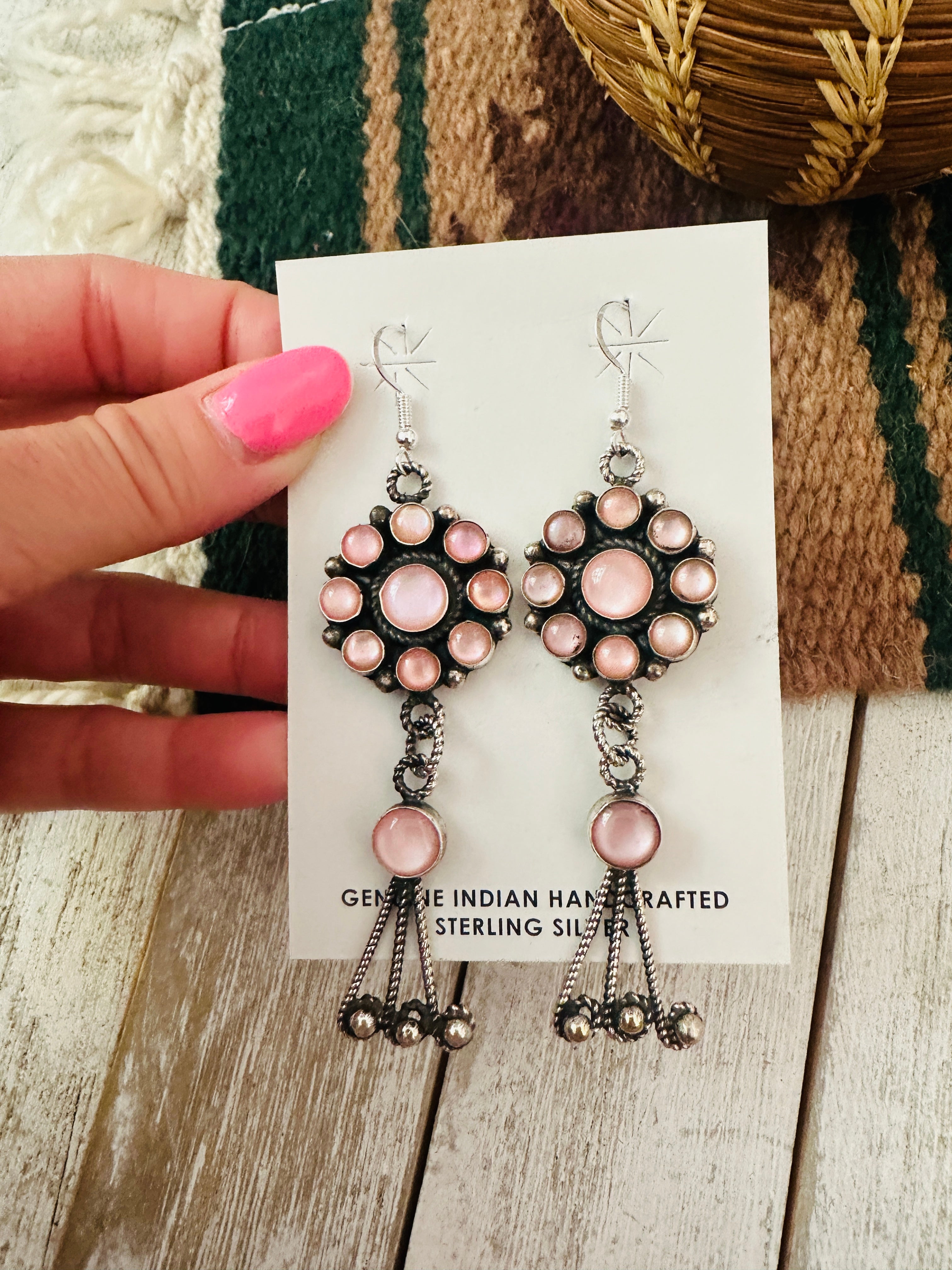 Navajo Mother of Pearl & Sterling Silver Dangle Earrings