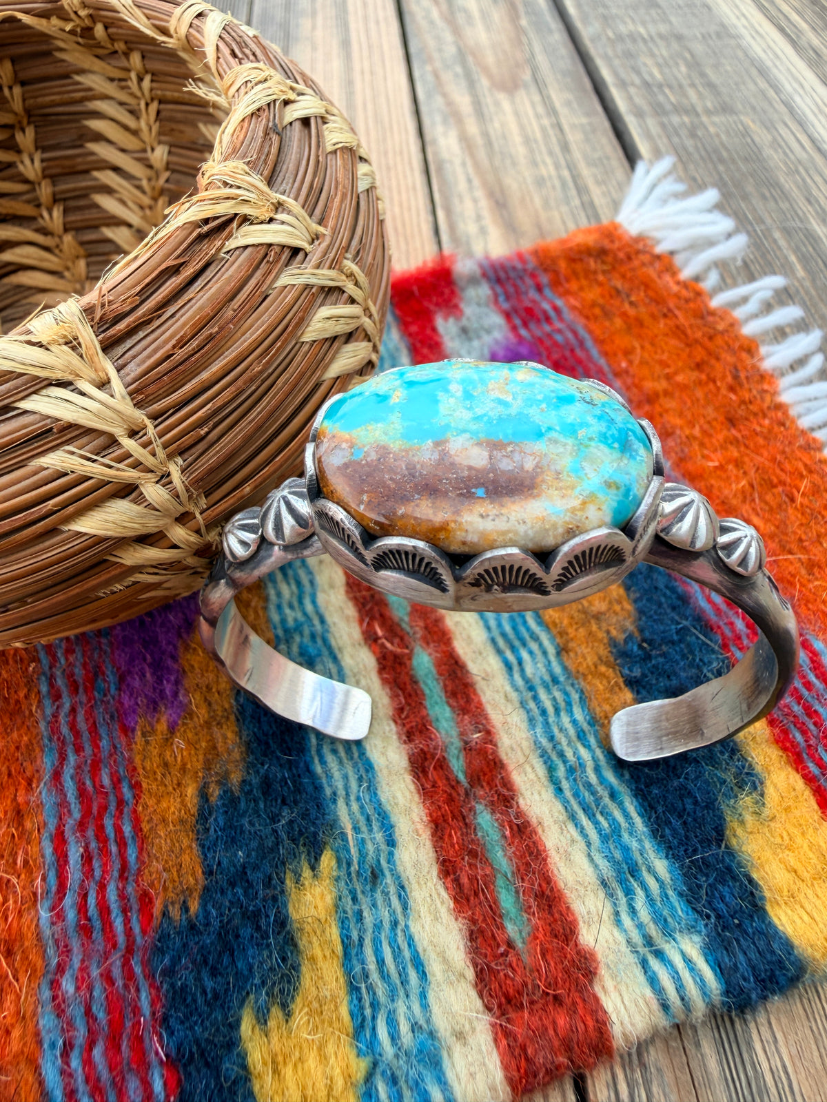 Handcrafted Turquoise & Sterling Silver Cuff Bracelet by Charles Johnson