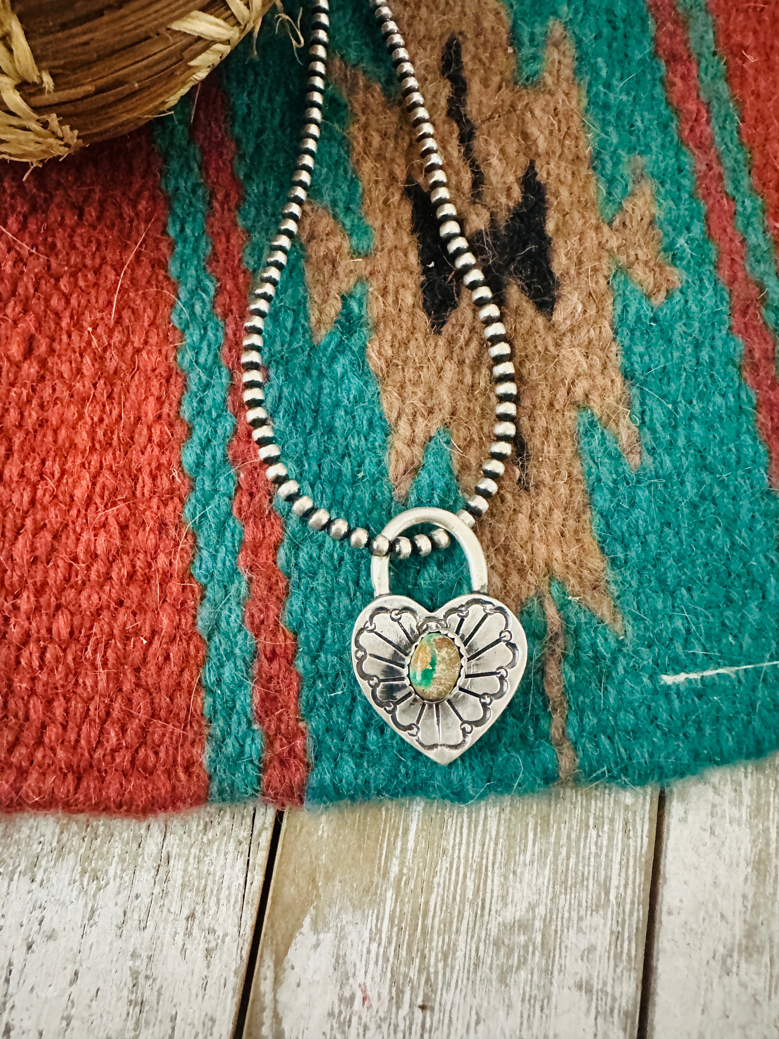 Handcrafted Turquoise & Sterling Silver Heart Locket Pendant
