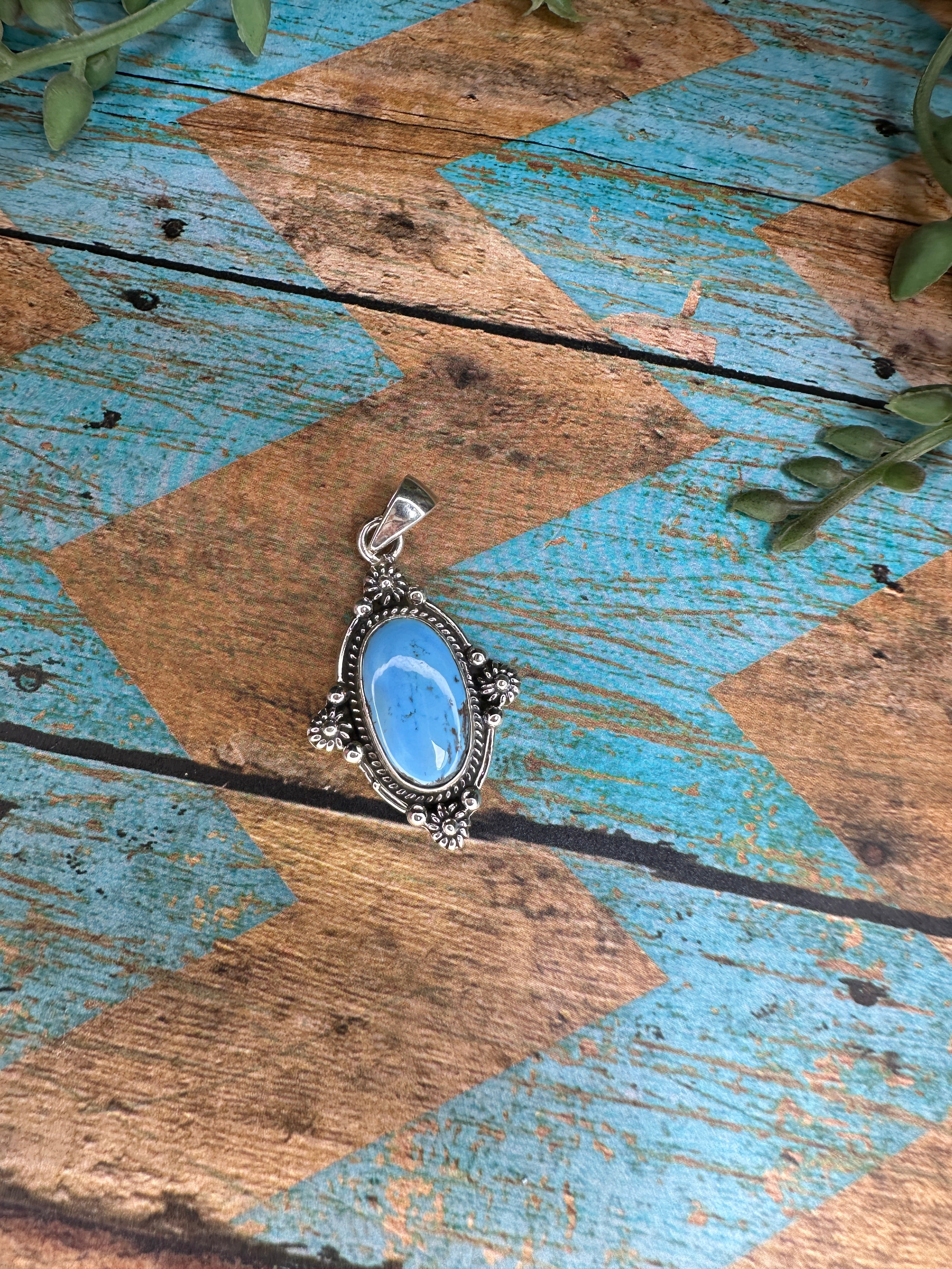 Beautiful Handmade Sterling Silver & Golden Hills Turquoise Single Stone Pendant