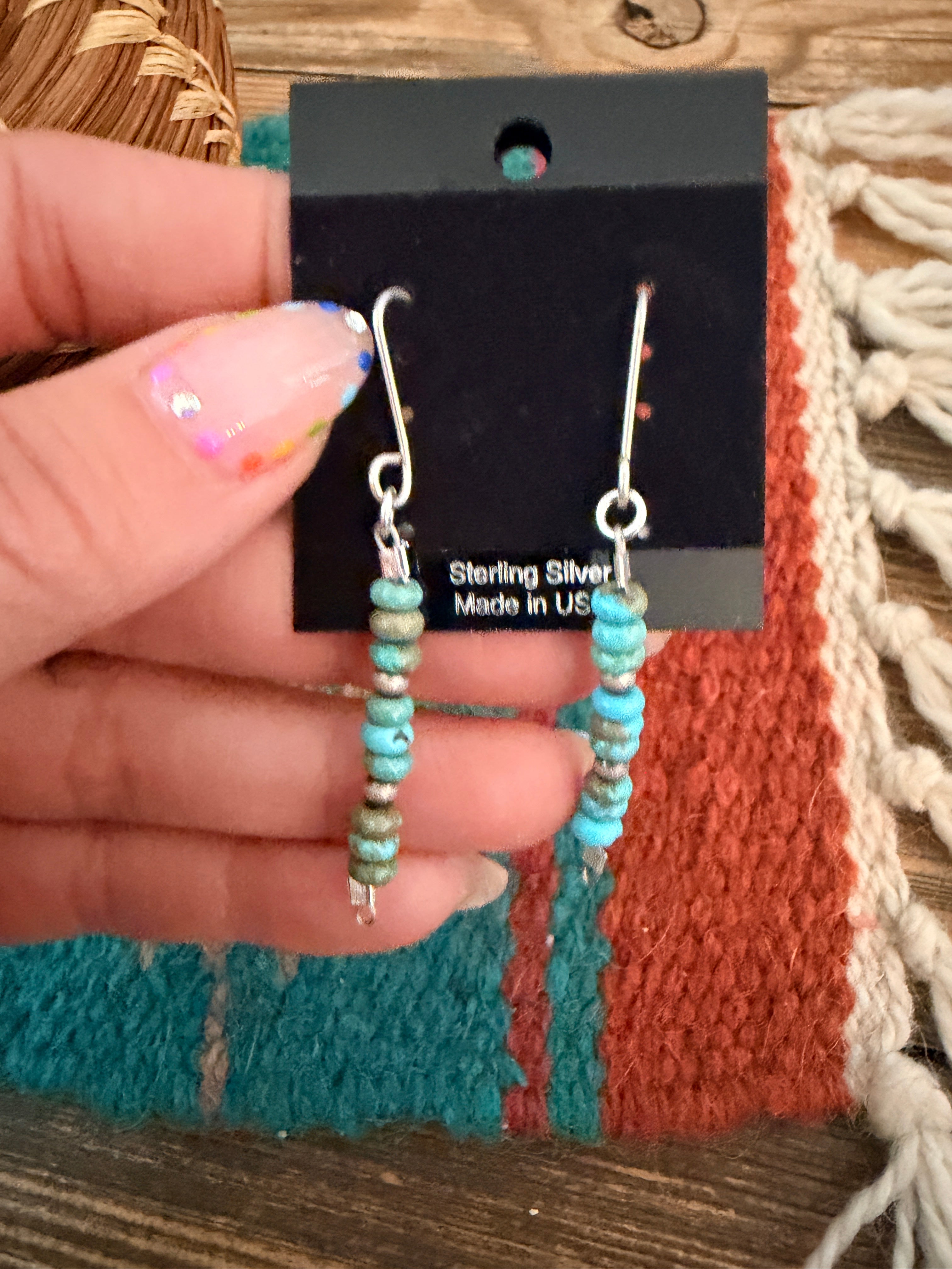 Handmade Sterling Silver and Turquoise Beaded Dangle Earrings