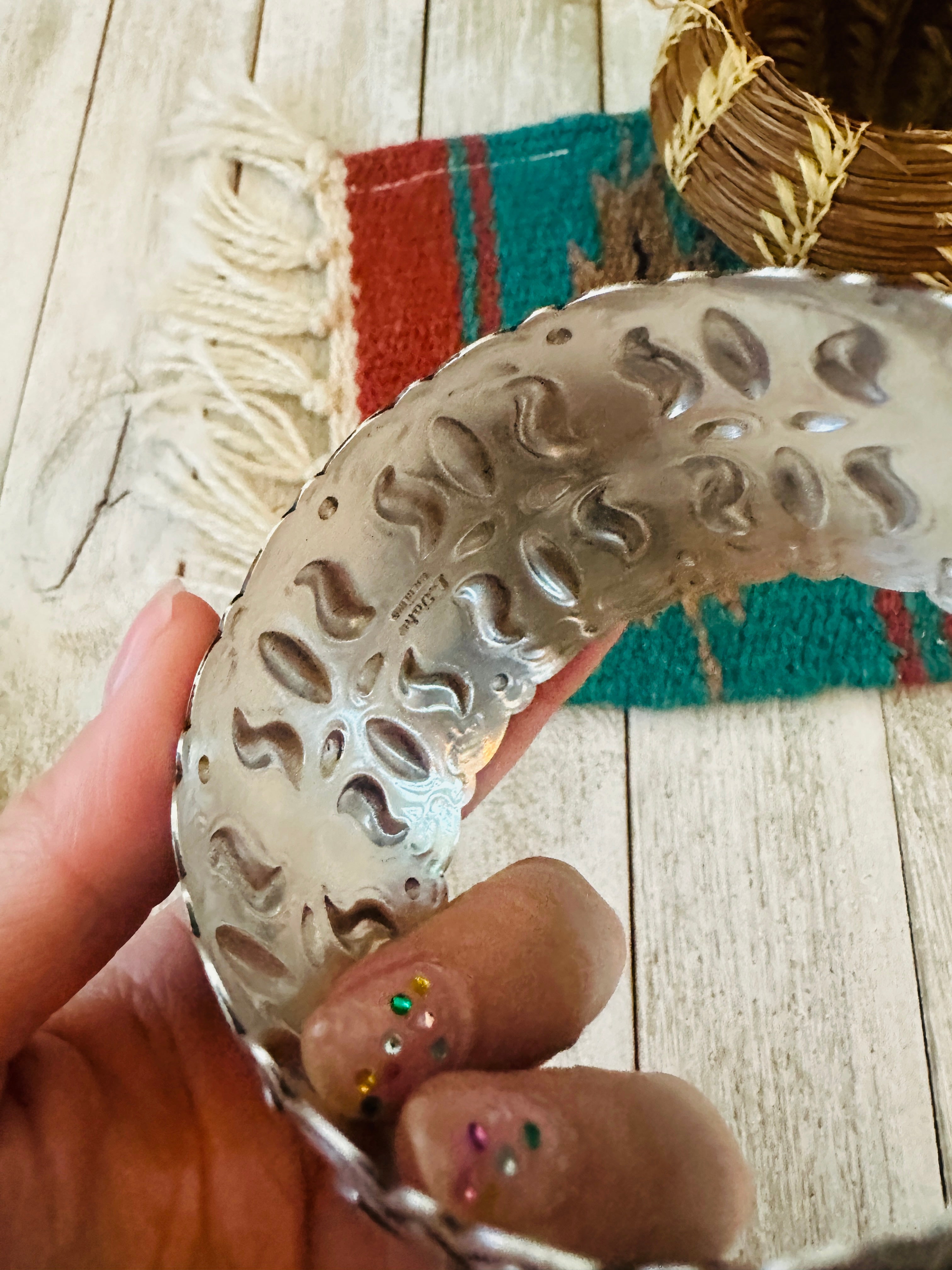 Handcrafted Sterling Silver & Turquoise Bangle Bracelet by Leander Tahe