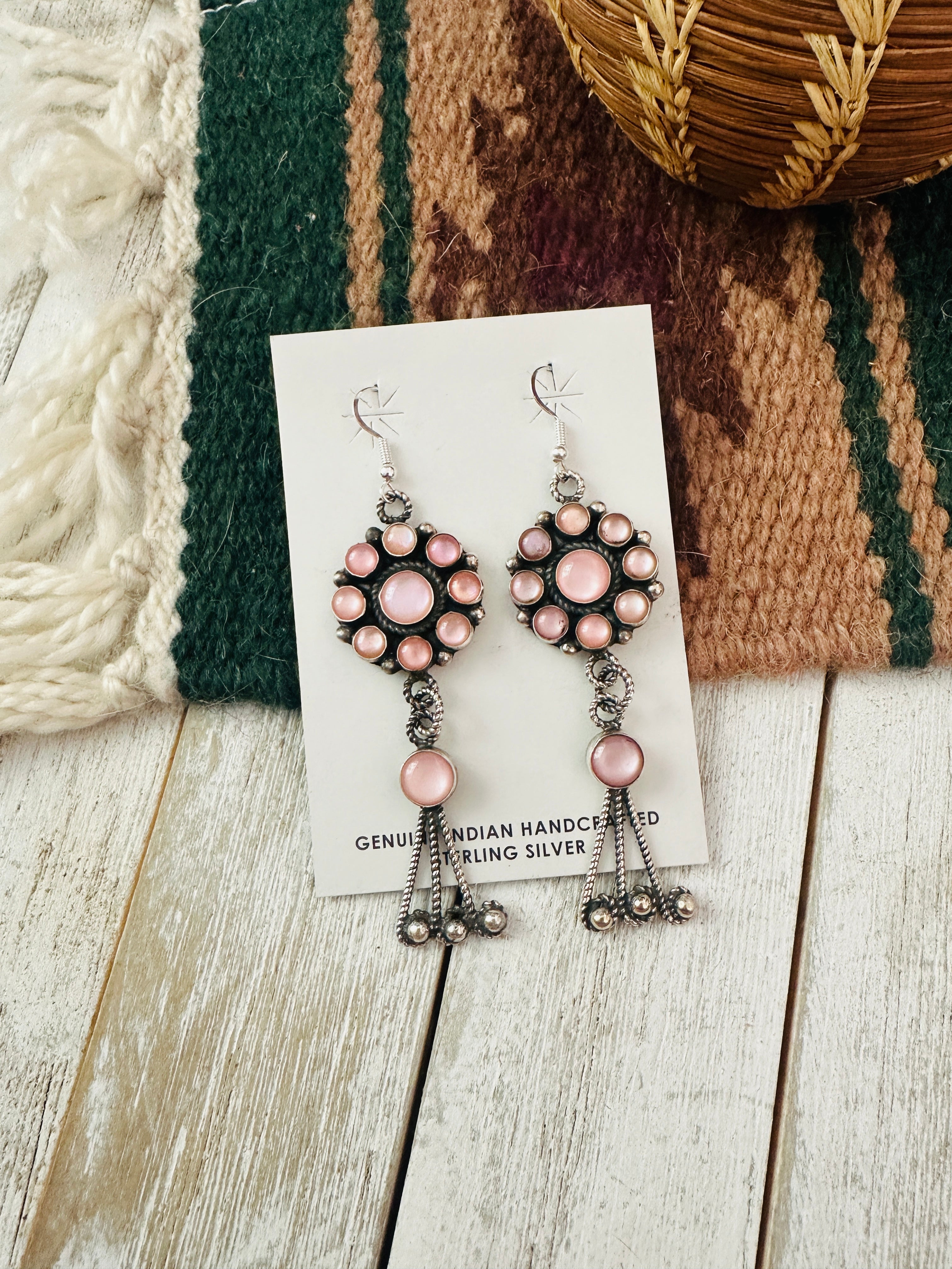 Navajo Mother of Pearl & Sterling Silver Dangle Earrings