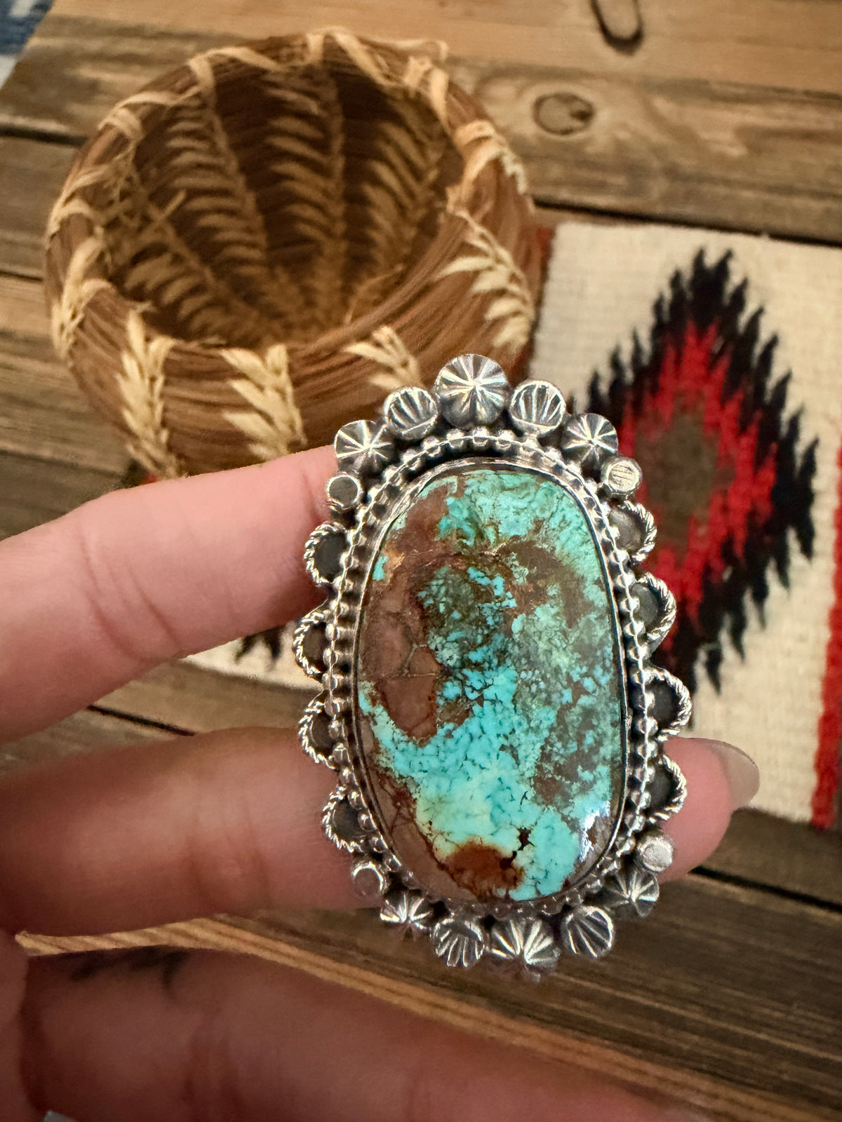 Handcrafted Royston Turquoise & Sterling Silver Ring 9 by Rosella Paxson