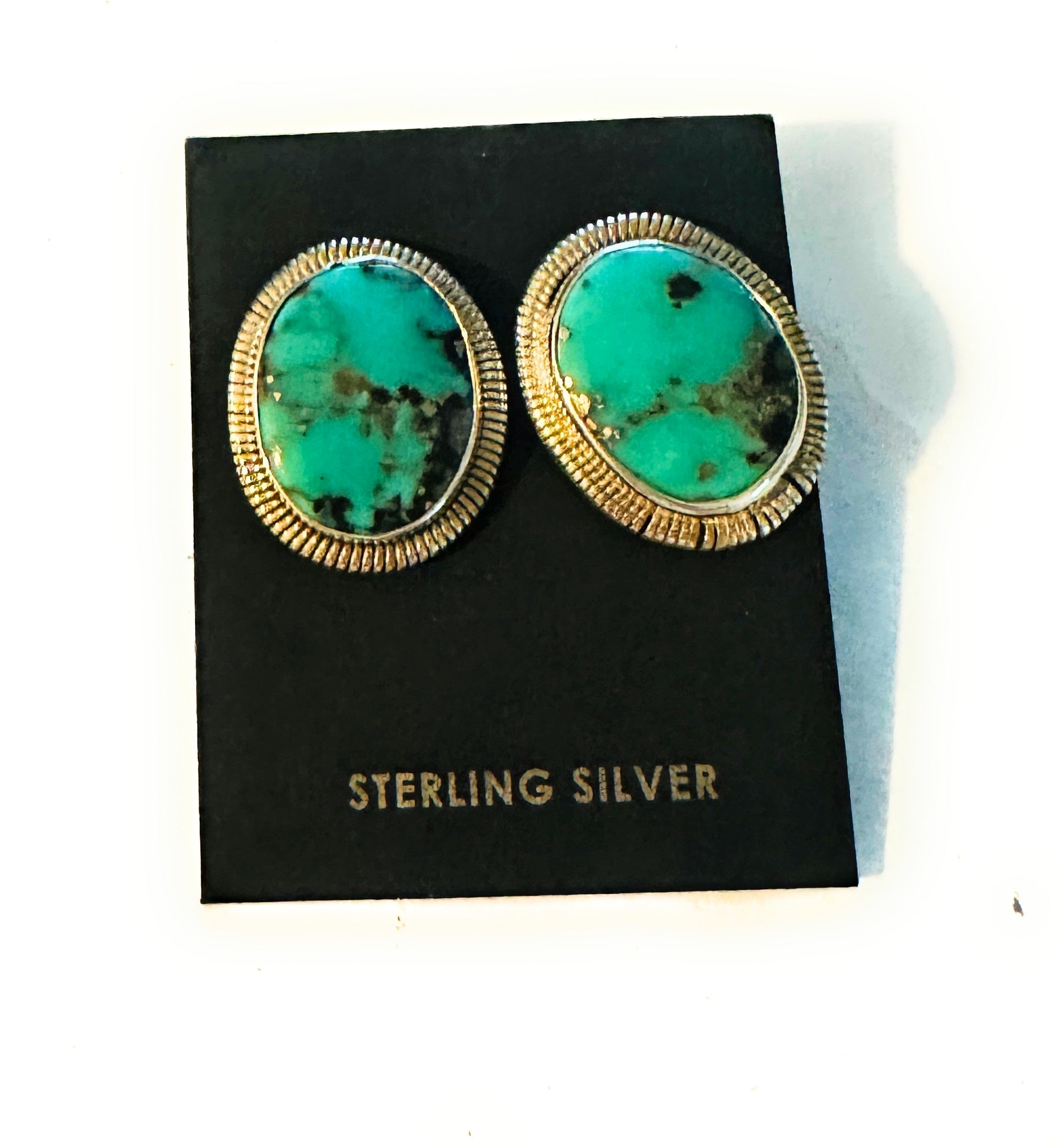 Navajo Morenci Turquoise and Sterling Silver Post Earrings by Wydell Billie