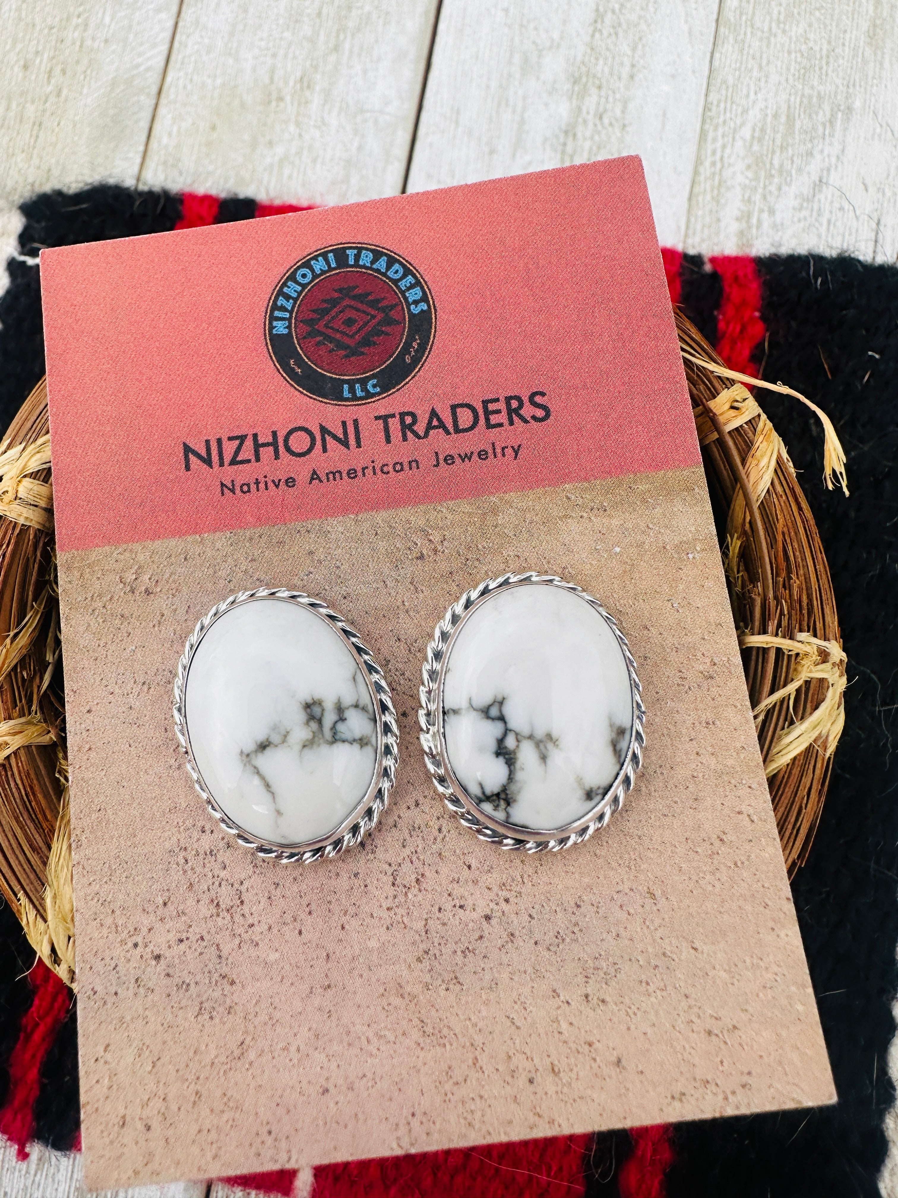 Handcrafted White Buffalo & Sterling Silver Post Earrings