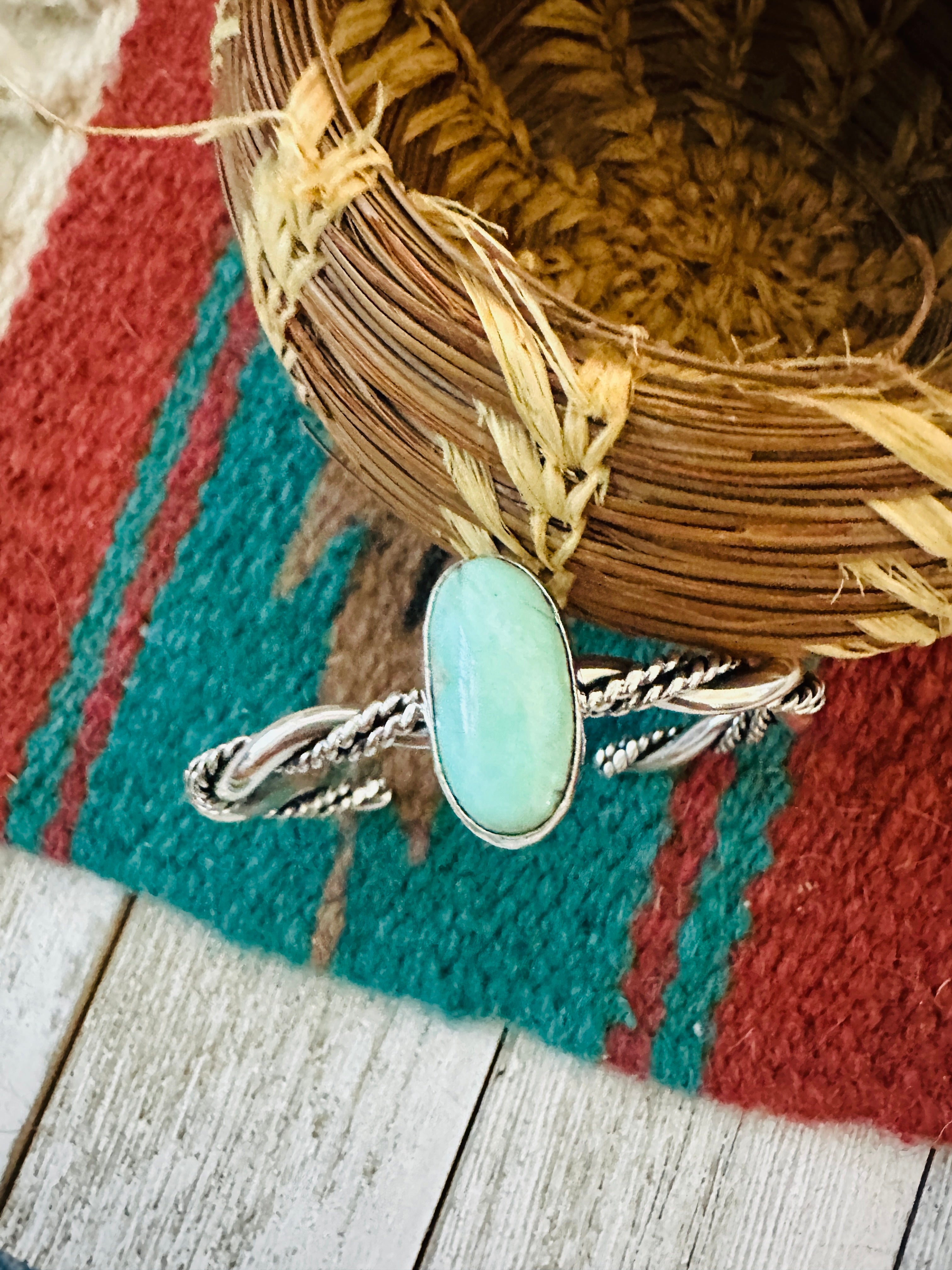 Handcrafted Twisted Sterling Silver & Turquoise Cuff Bracelet