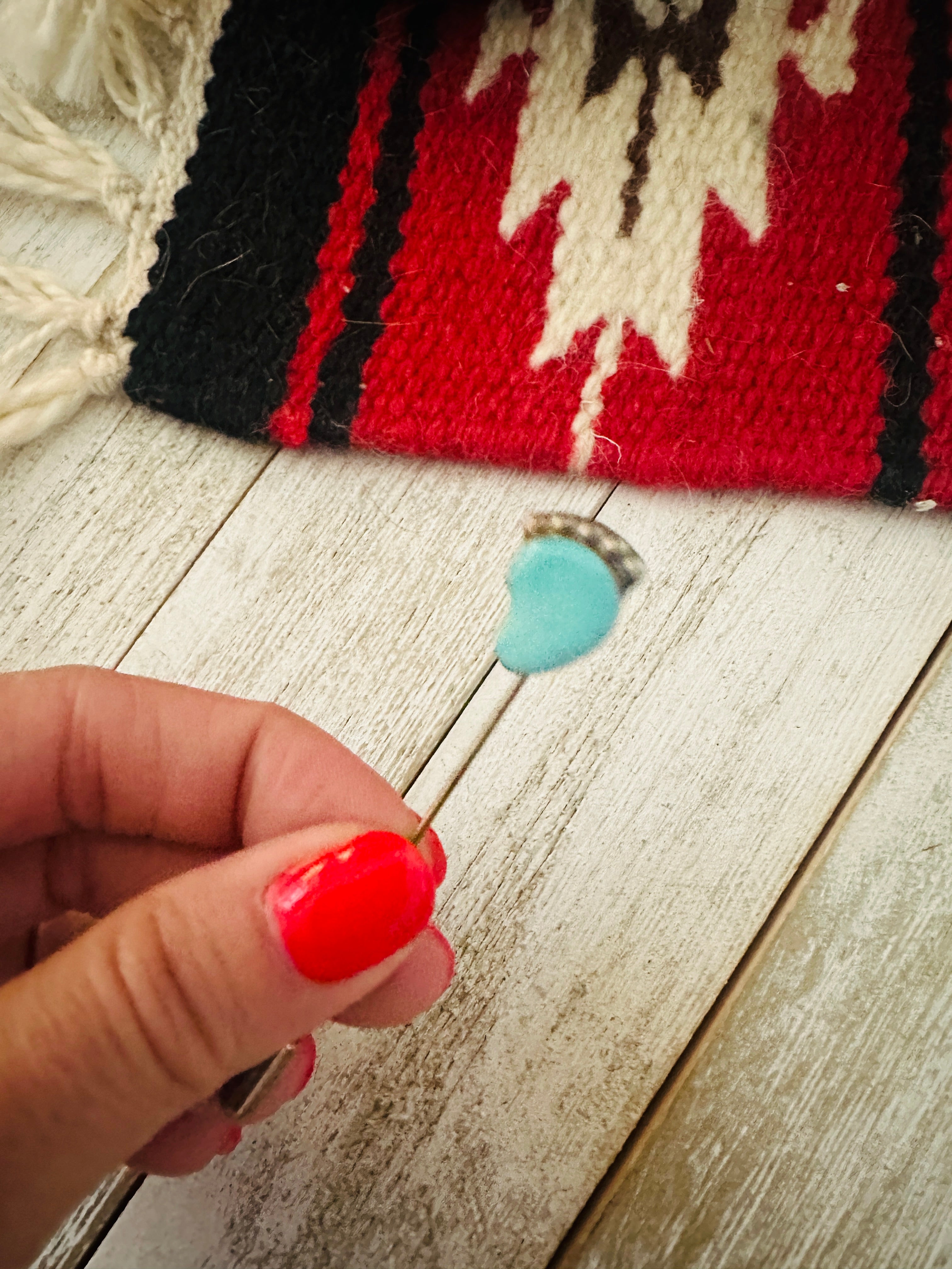 Old Pawn Vintage Navajo Turquoise & Sterling Silver Hat Pin