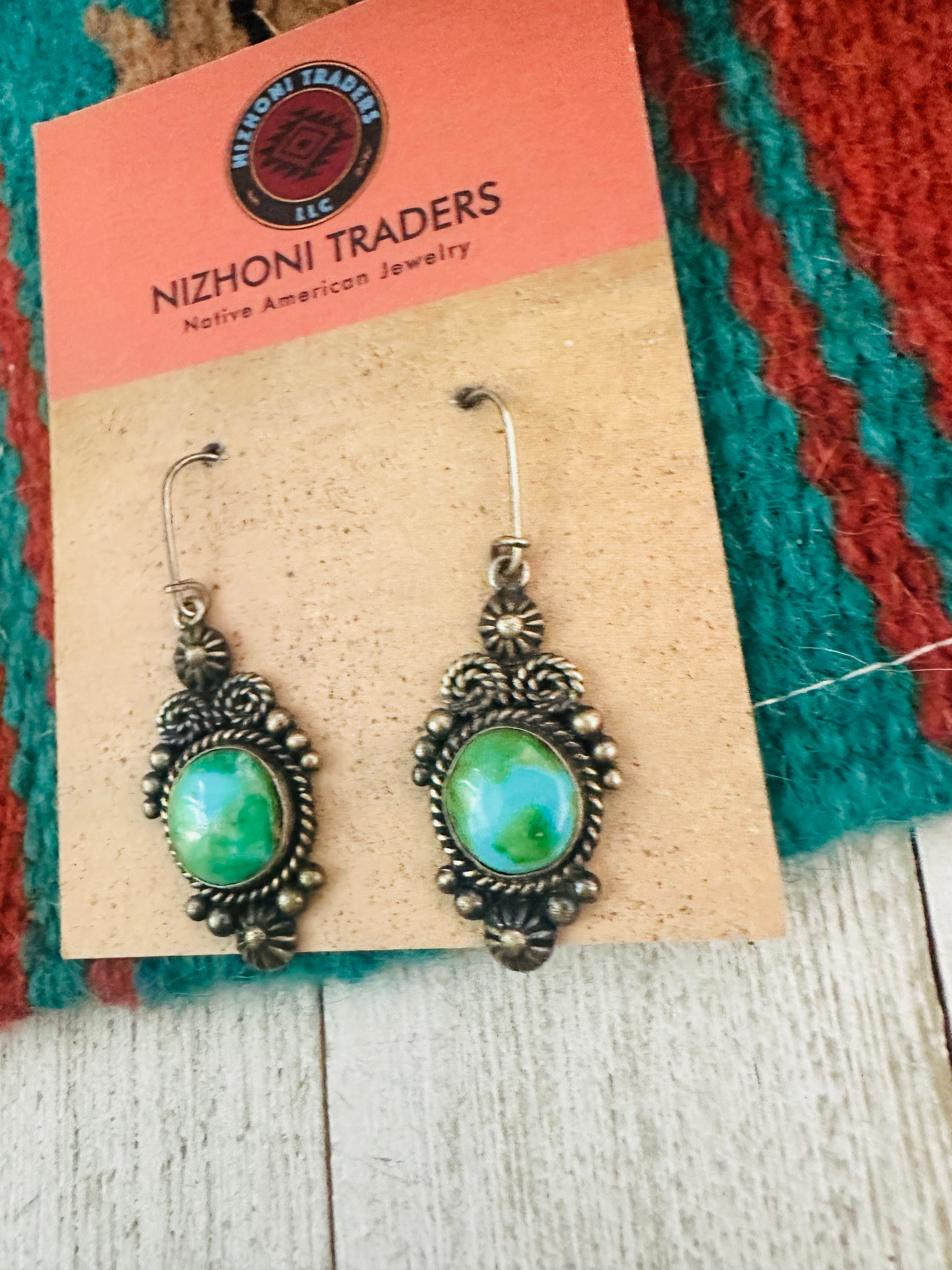 Navajo Sonoran Mountain Turquoise & Sterling Silver Dangle Earrings