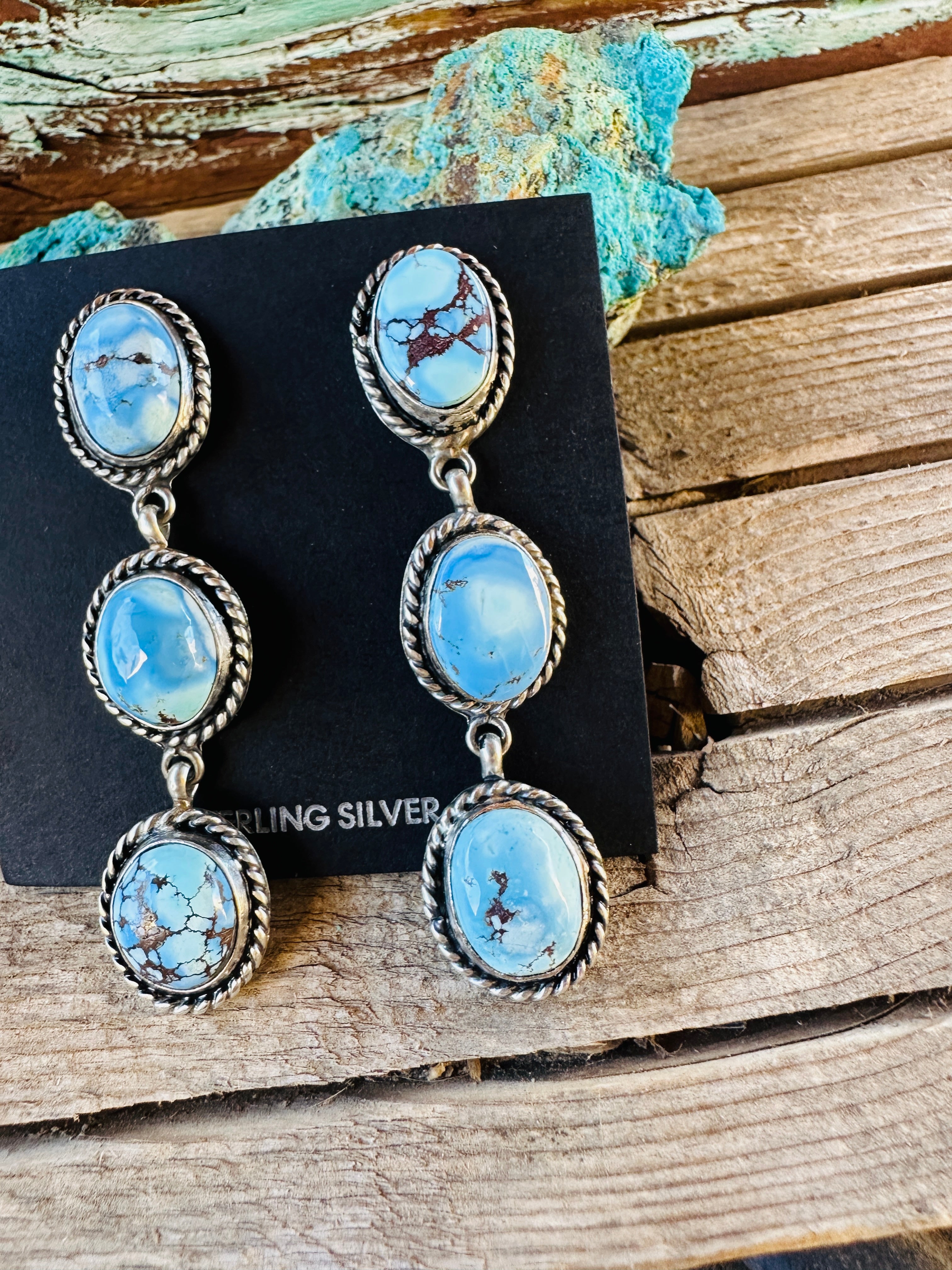 Handcrafted Golden Hills Turquoise & Sterling Silver Dangle Earrings
