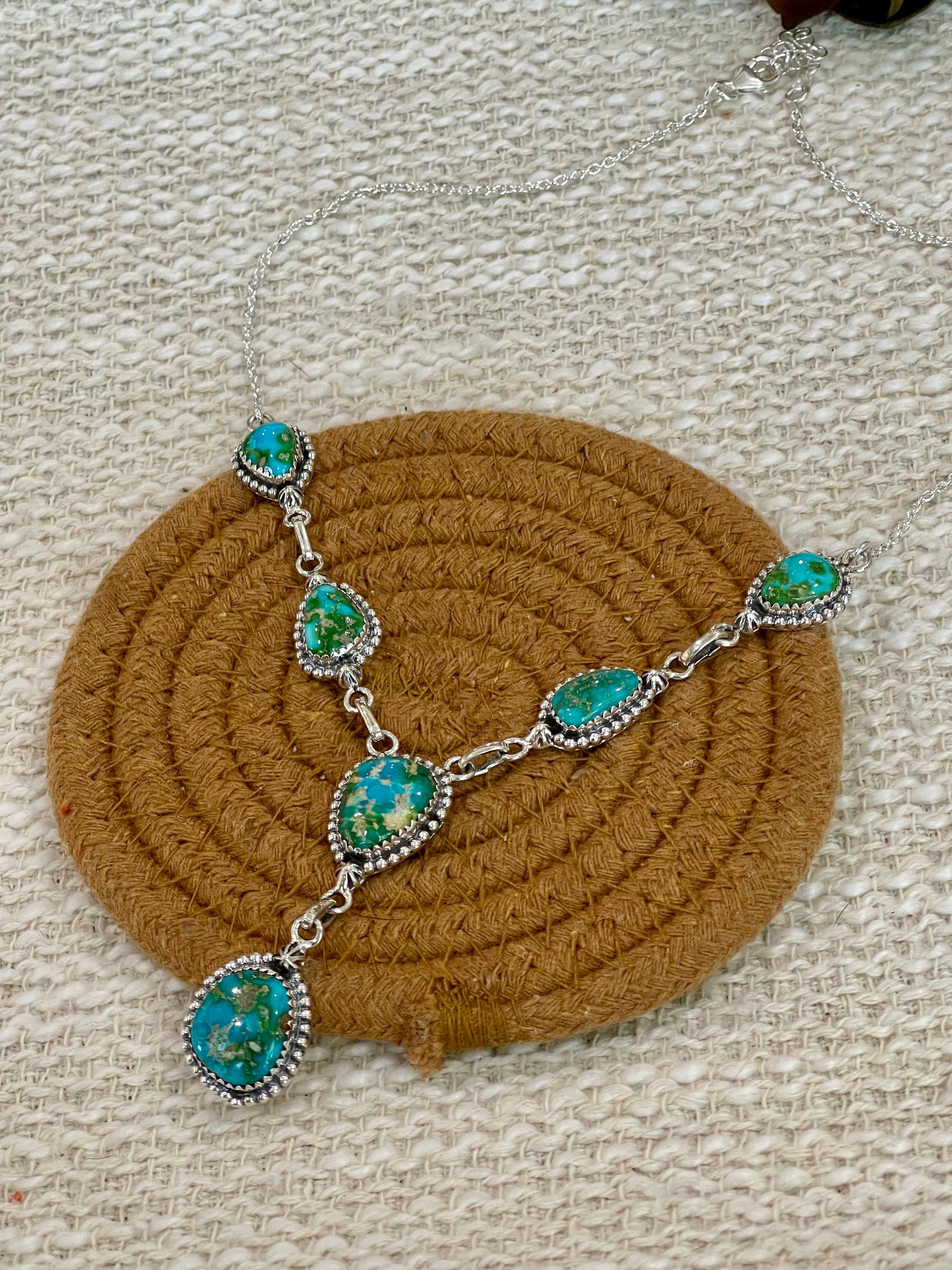 Handmade Sterling Silver Sonoran Mountain Turquoise Necklace with Signed Nizhoni