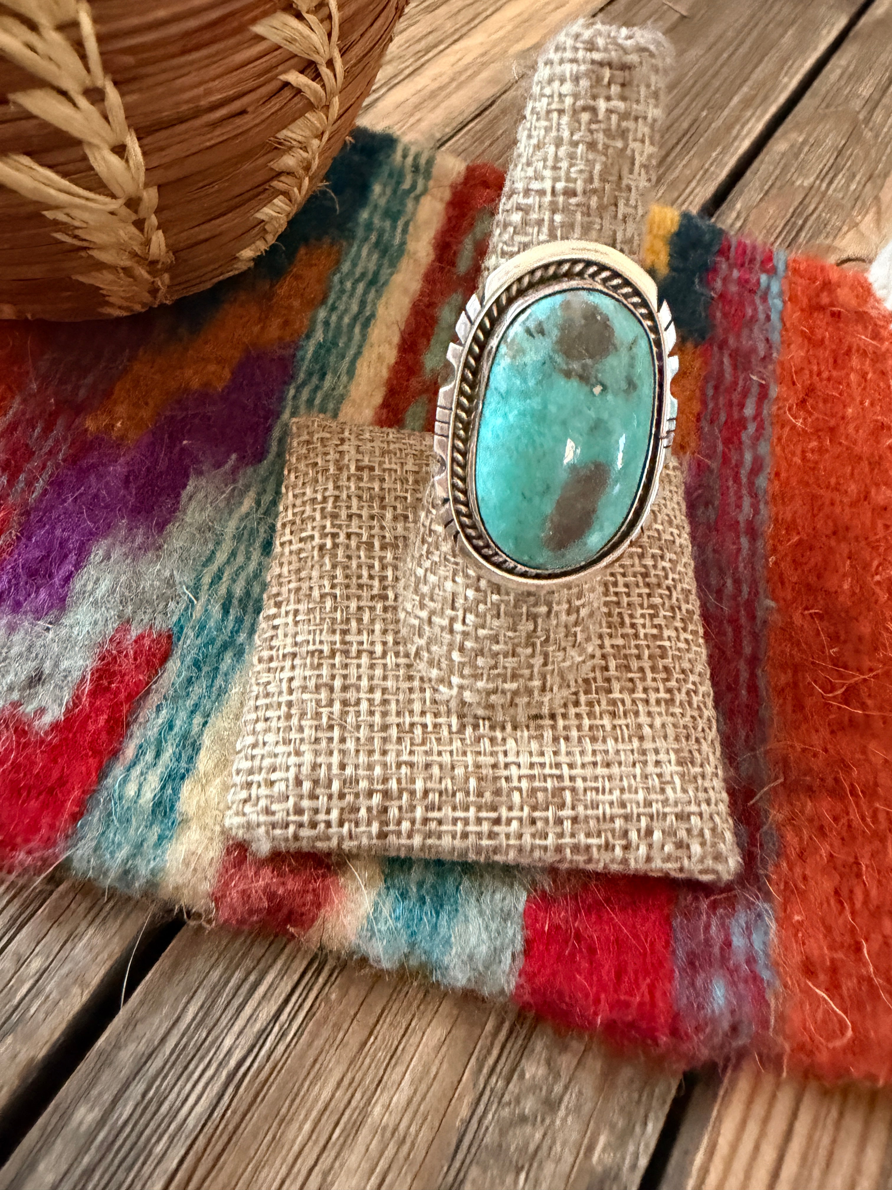 Handcrafted Turquoise & Sterling Silver Ring Size 8.5