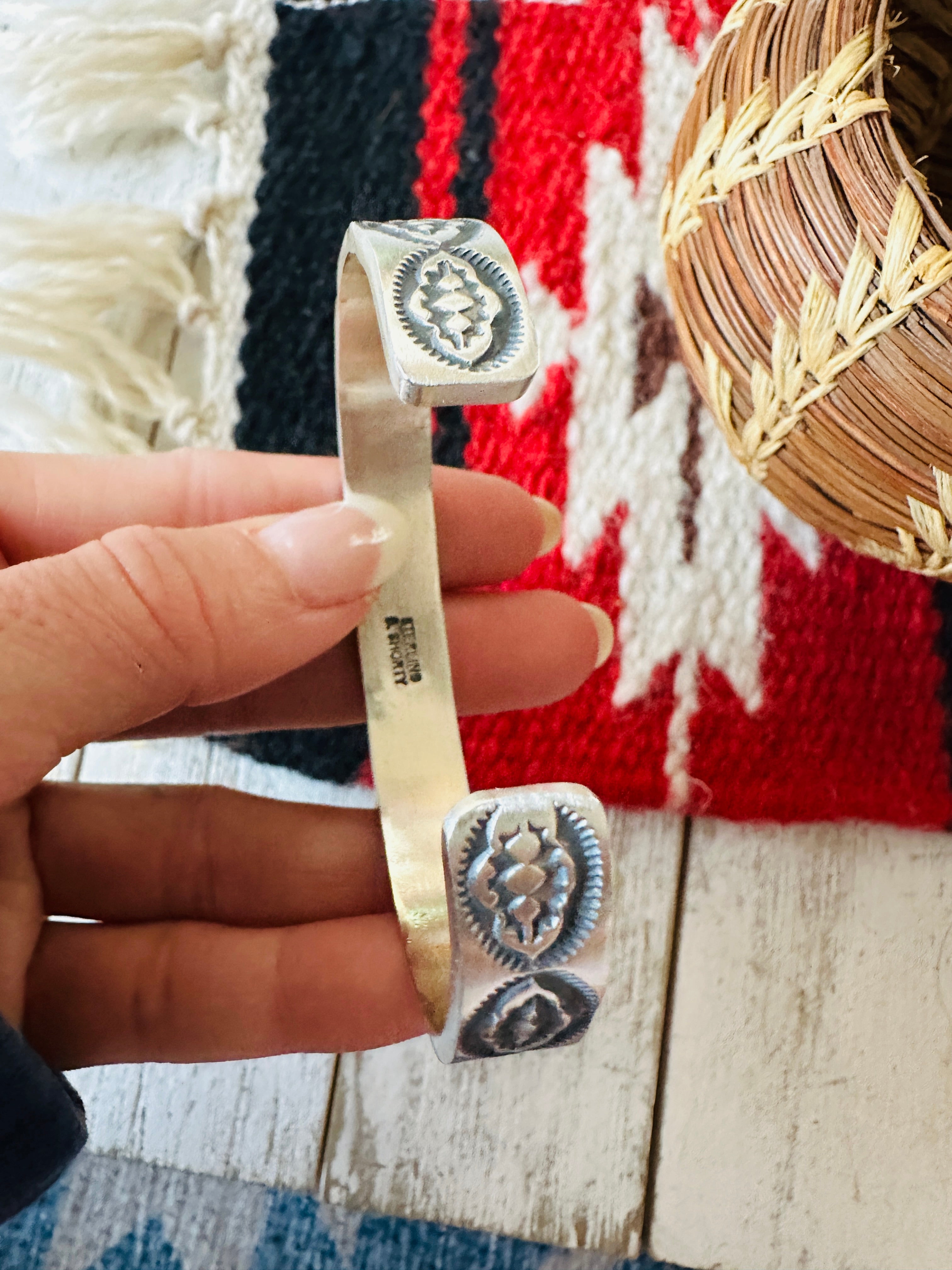 Navajo Hand Stamped Sterling Silver Cuff Bracelet