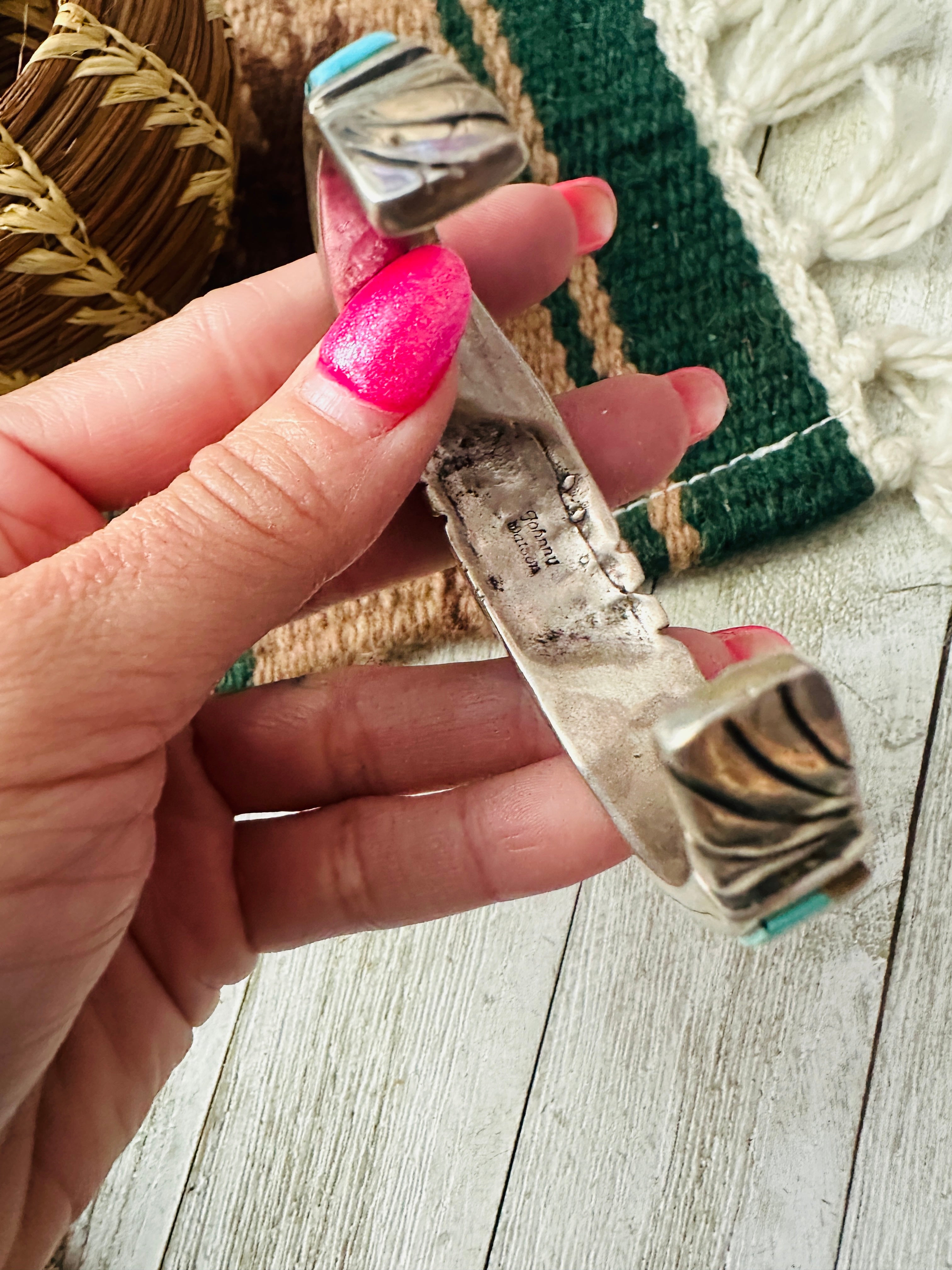 Handcrafted Old Pawn Multi Stone & Sterling Silver Inlay Cuff Bracelet