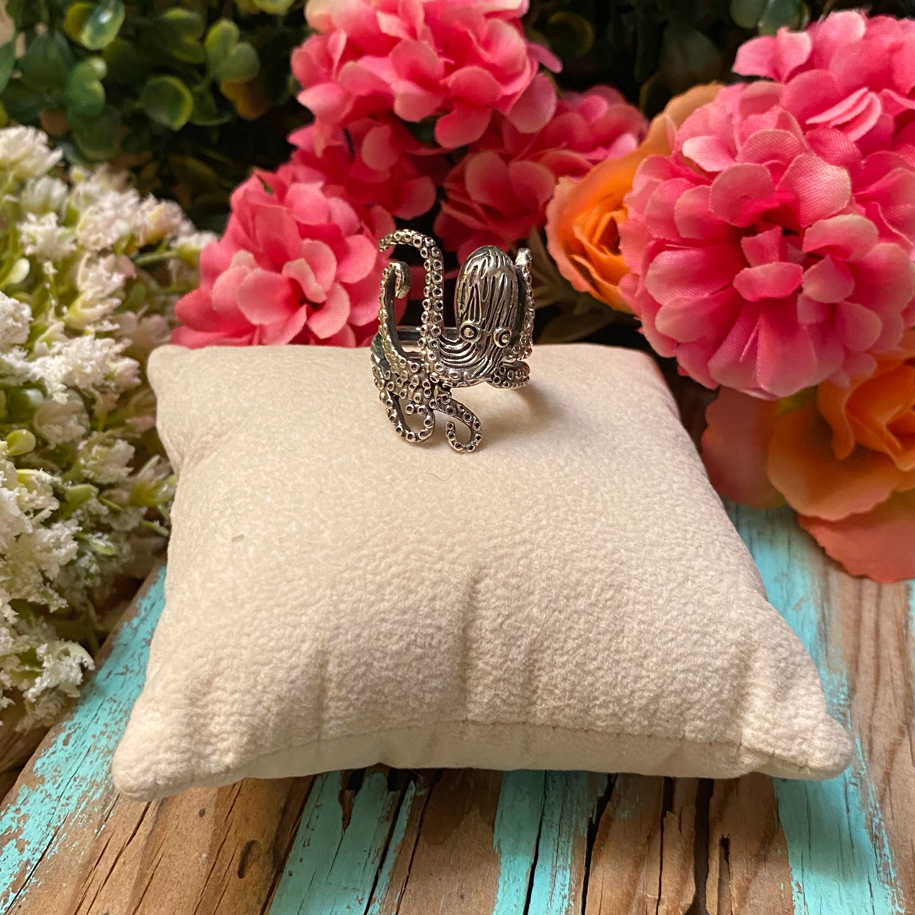 Sterling Silver Etched Octopus Ring