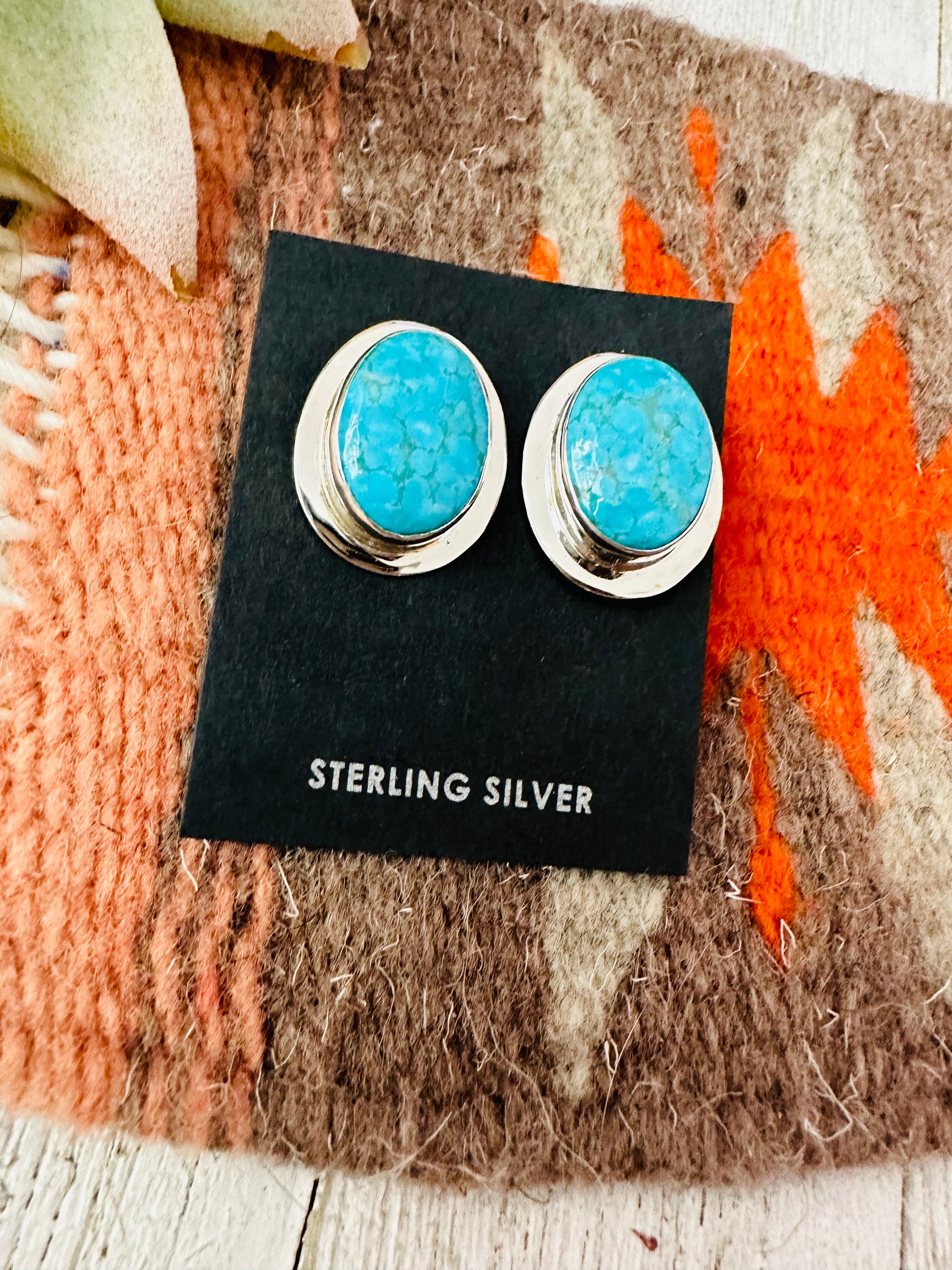 Navajo Turquoise and Sterling Silver Oval Post Earrings