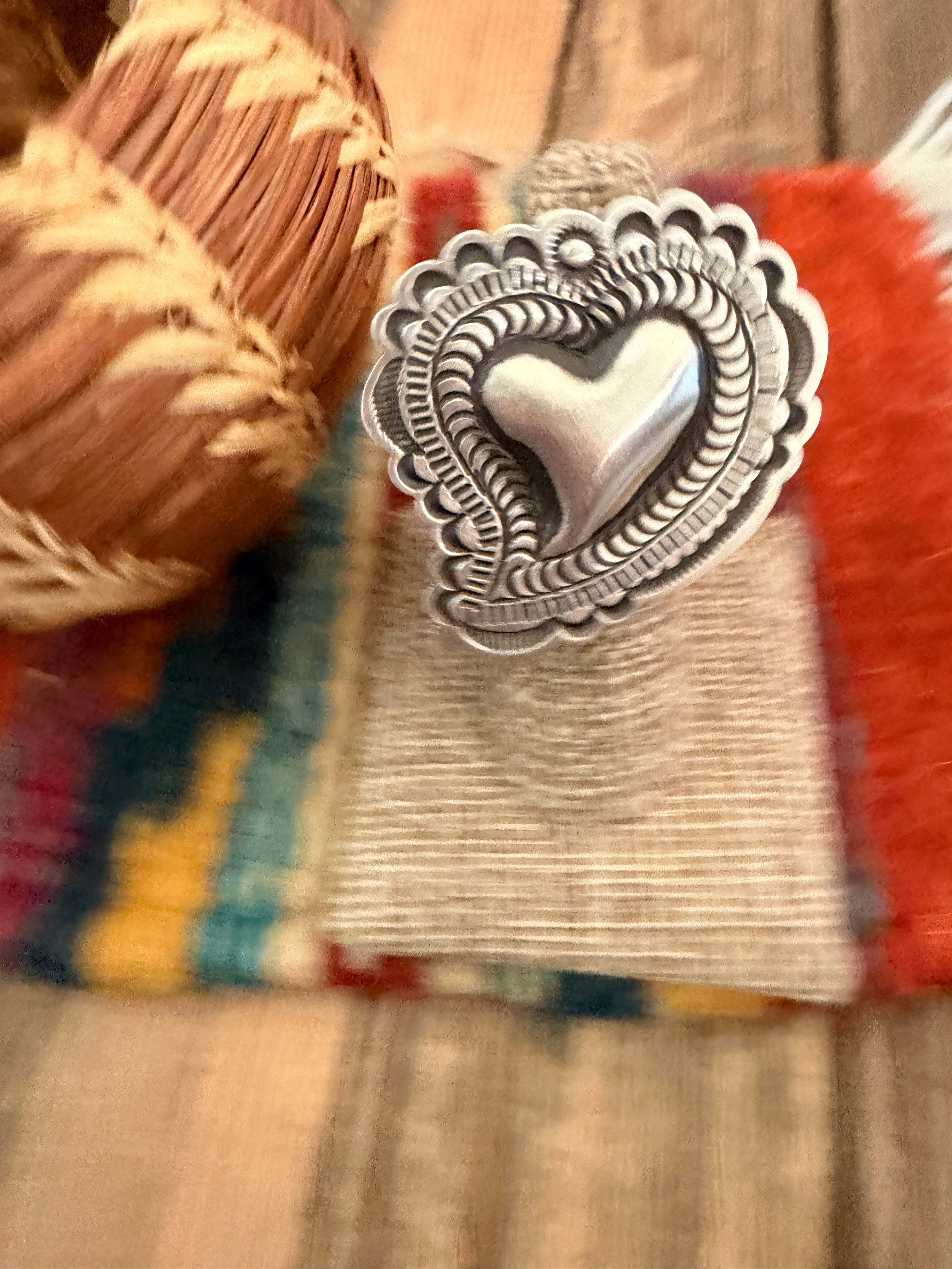 Handcrafted Sterling Silver Adjustable Heart Concho Ring by Leander Tahe