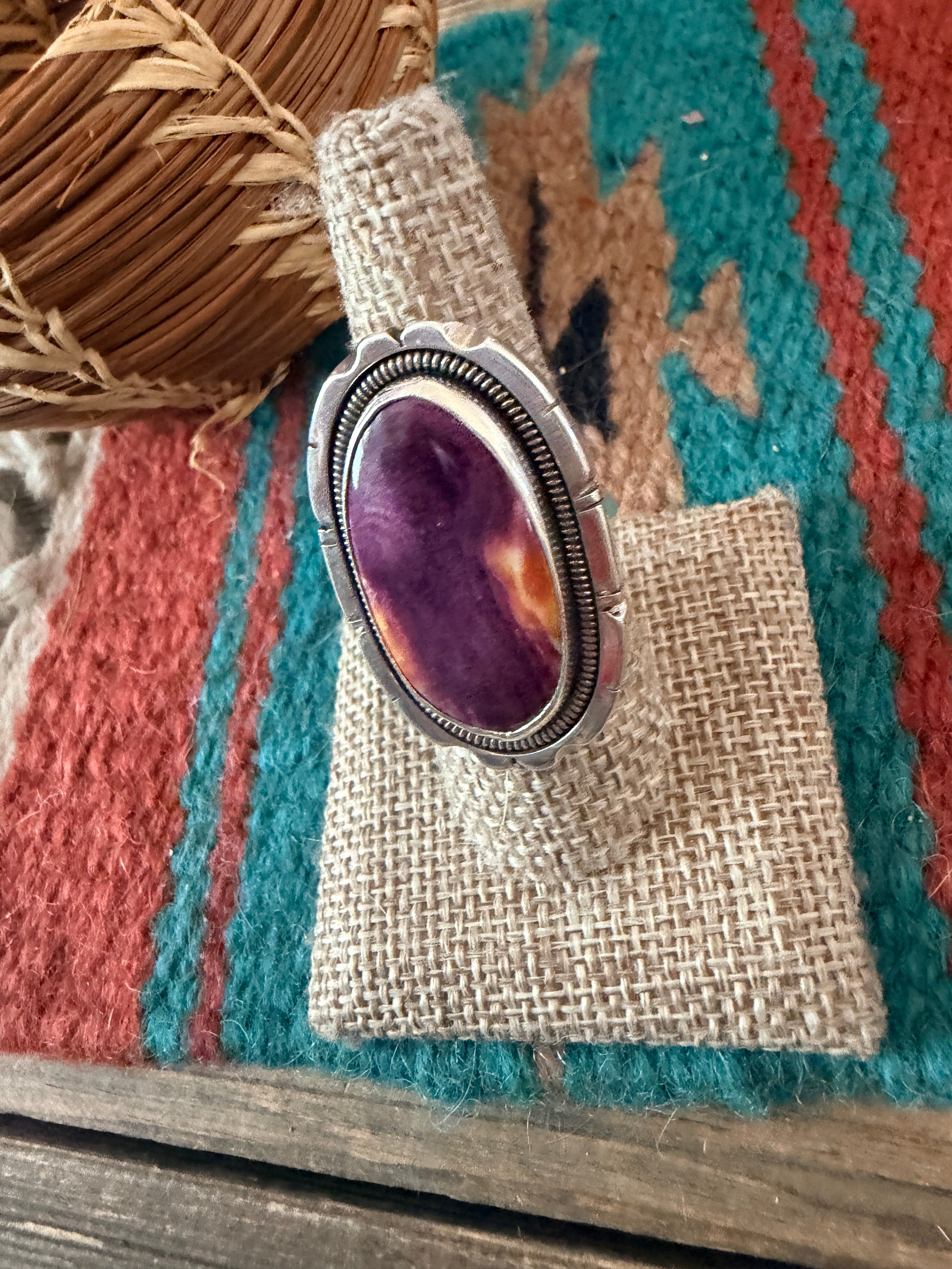 Handcrafted Purple Spiny & Sterling Silver Ring Size 9 by Wydell Billie