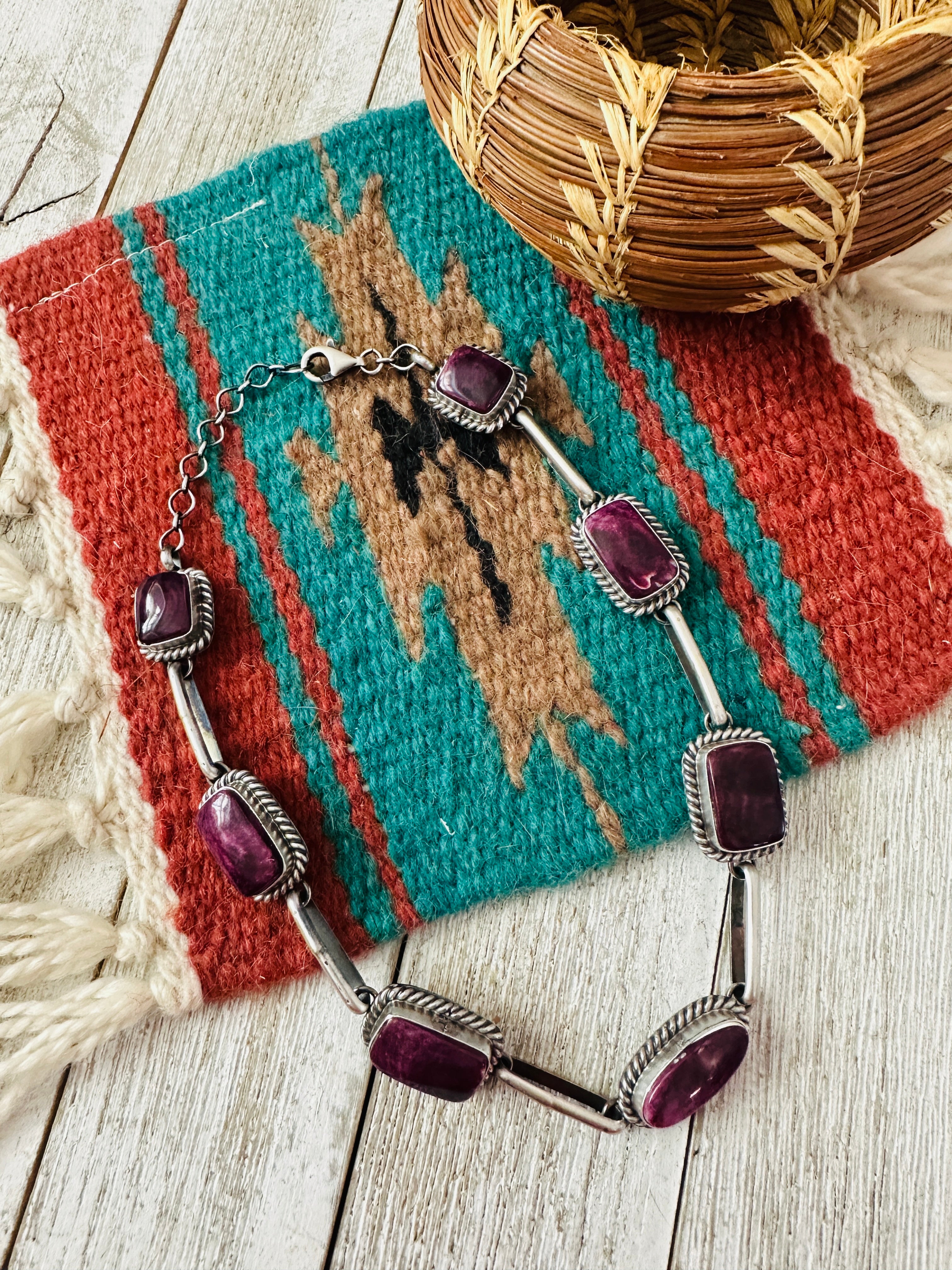 Handcrafted Sterling Silver & Purple Spiny Necklace