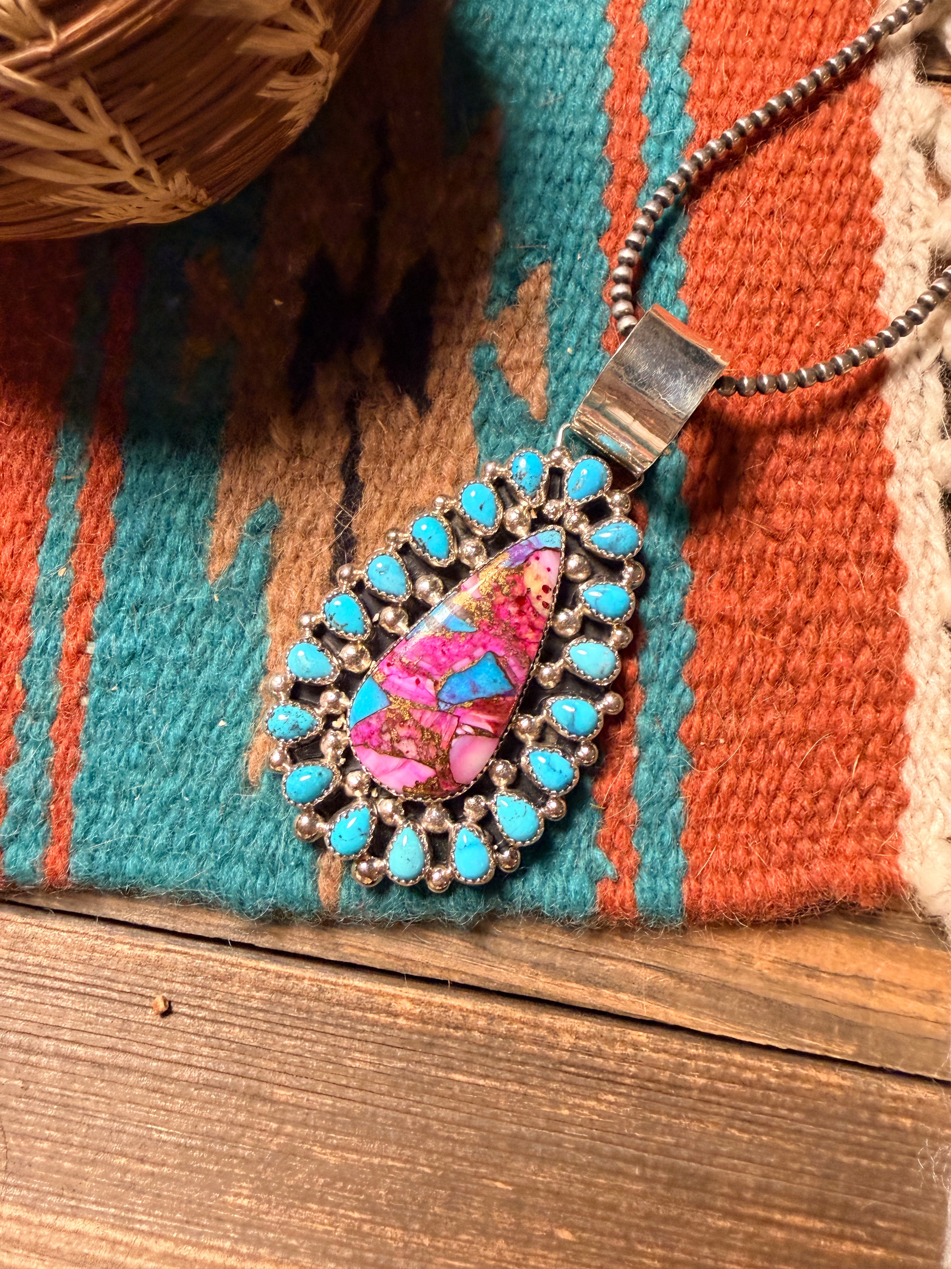 Handcrafted Sterling Silver, Pink Dream Mojave & Turquoise Cluster Pendant