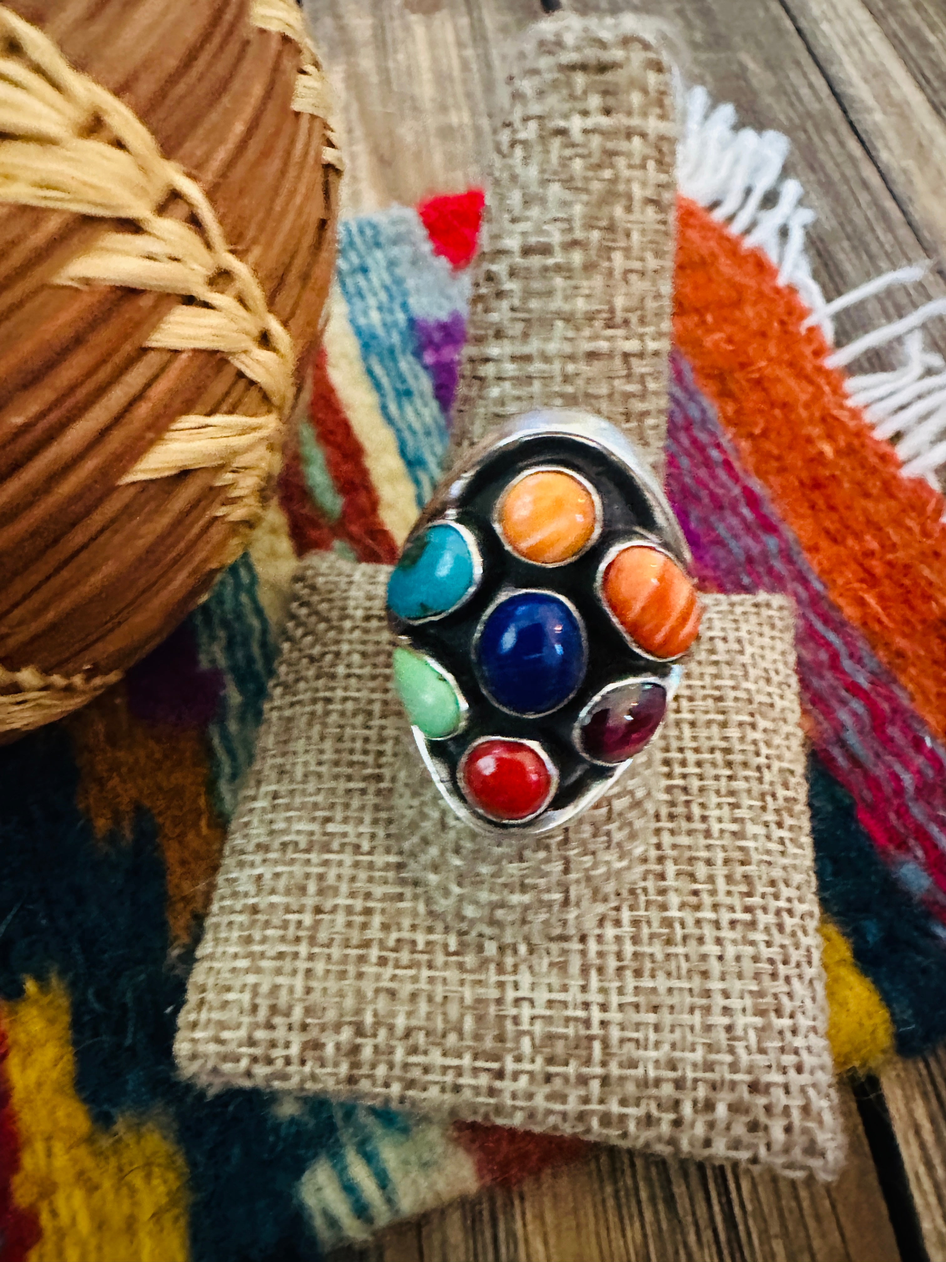 Handcrafted Multi Stone & Sterling Silver Ring Size 10 by Emer Thompson