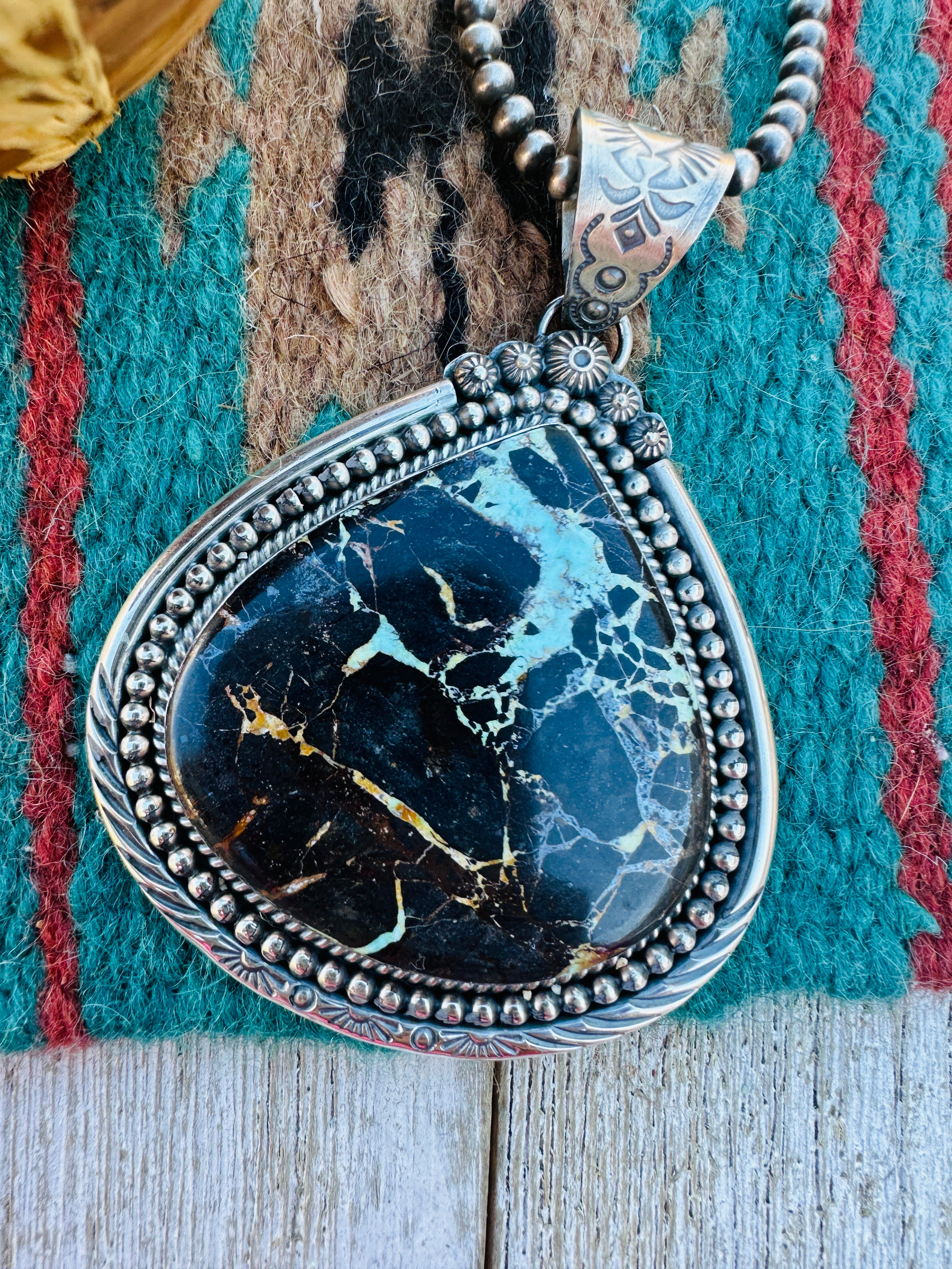 Handcrafted Sterling Silver & Blackjack Turquoise Pendant