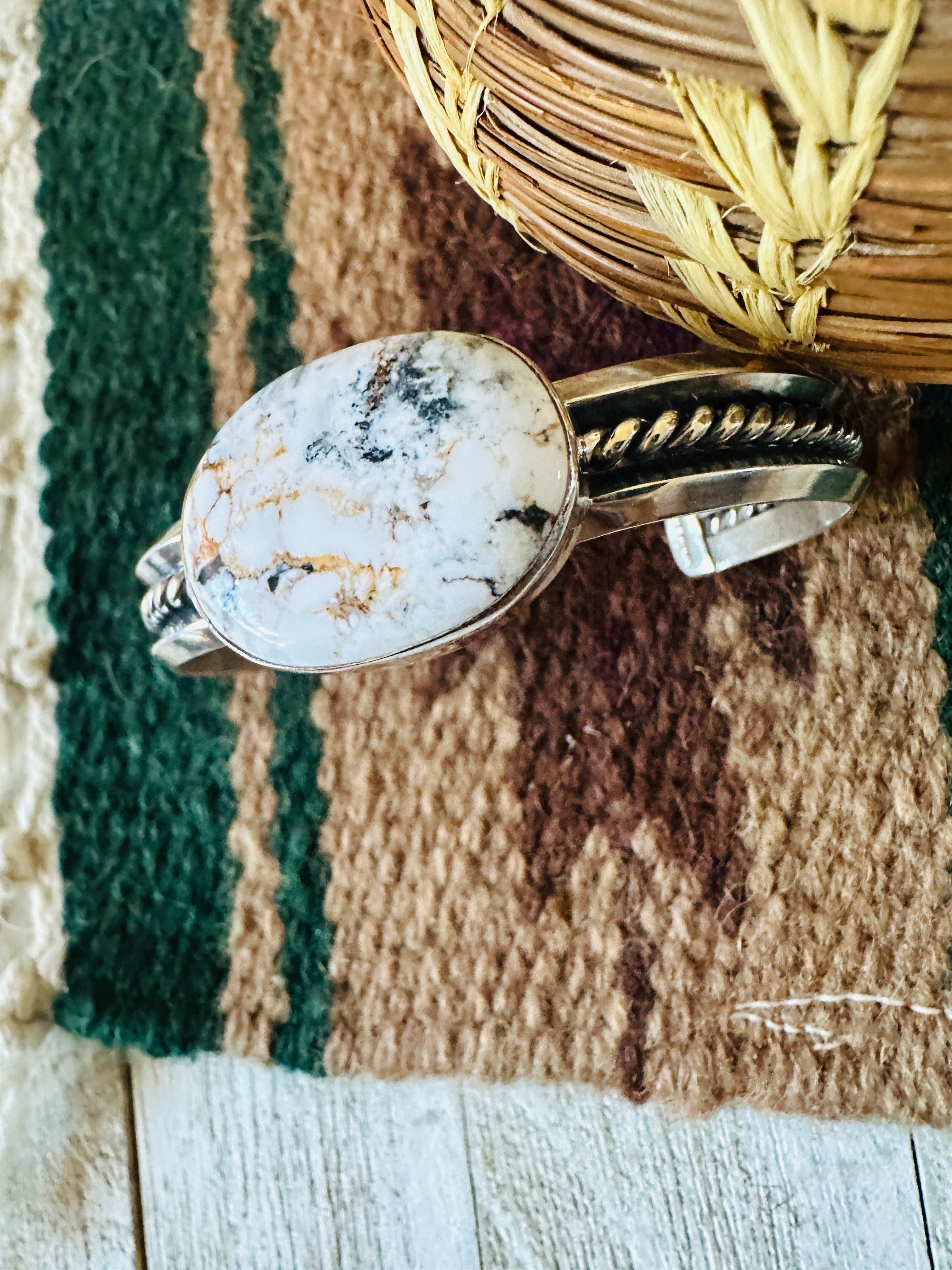 Navajo White Buffalo & Sterling Silver Cuff Bracelet