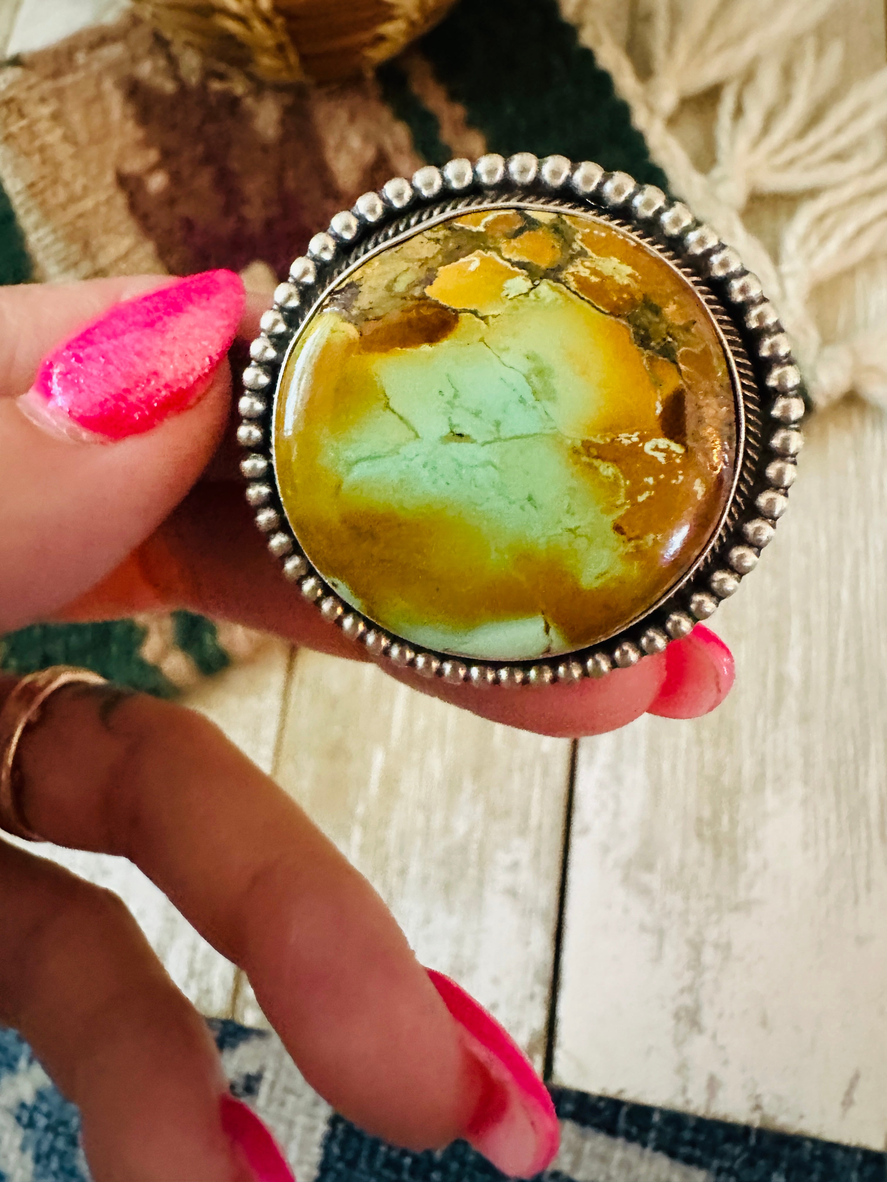 Handcrafted Sterling Silver & Royston Turquoise Ring Size 8