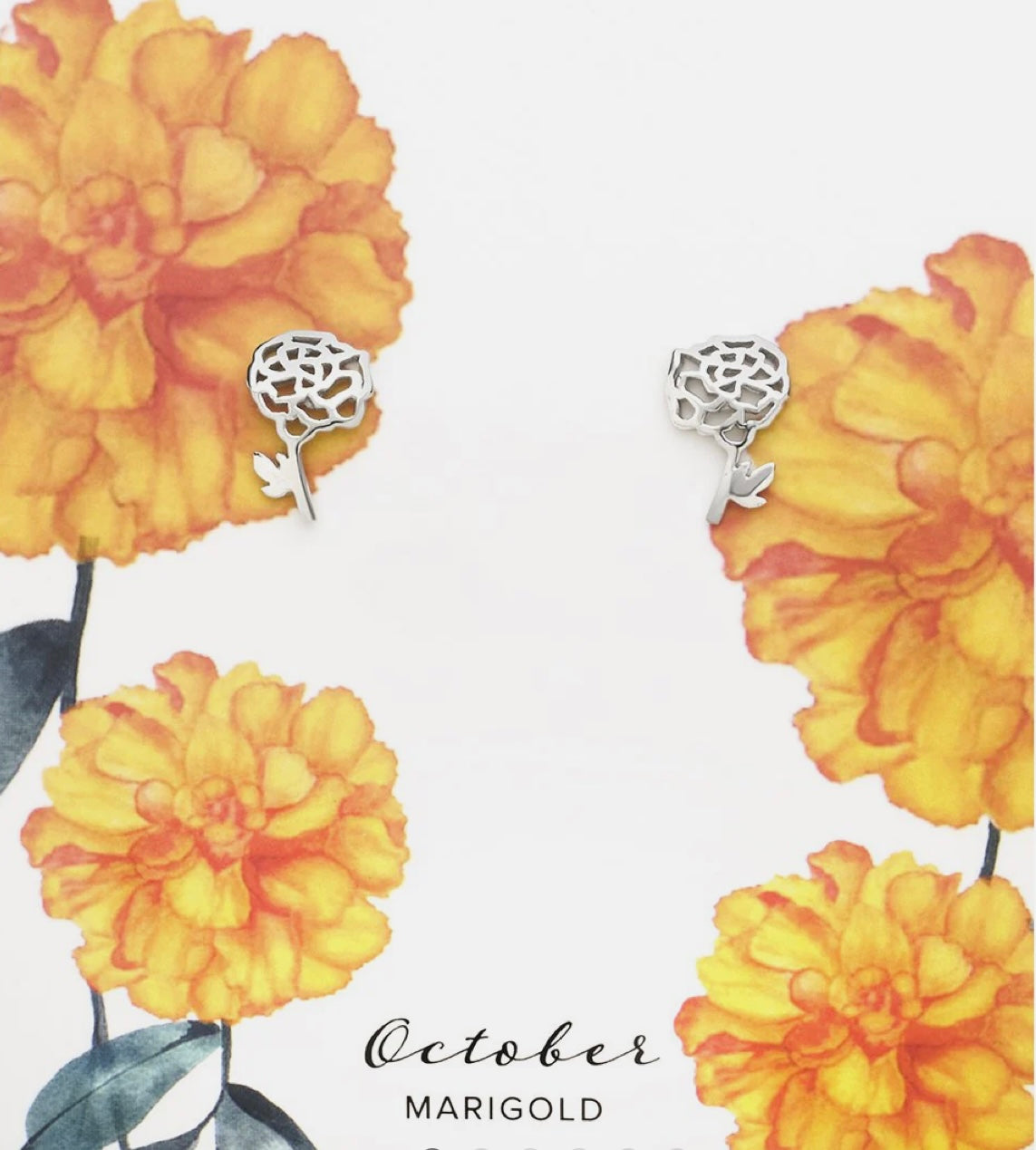 Sterling Silver Birthday Flower Stud Earrings October