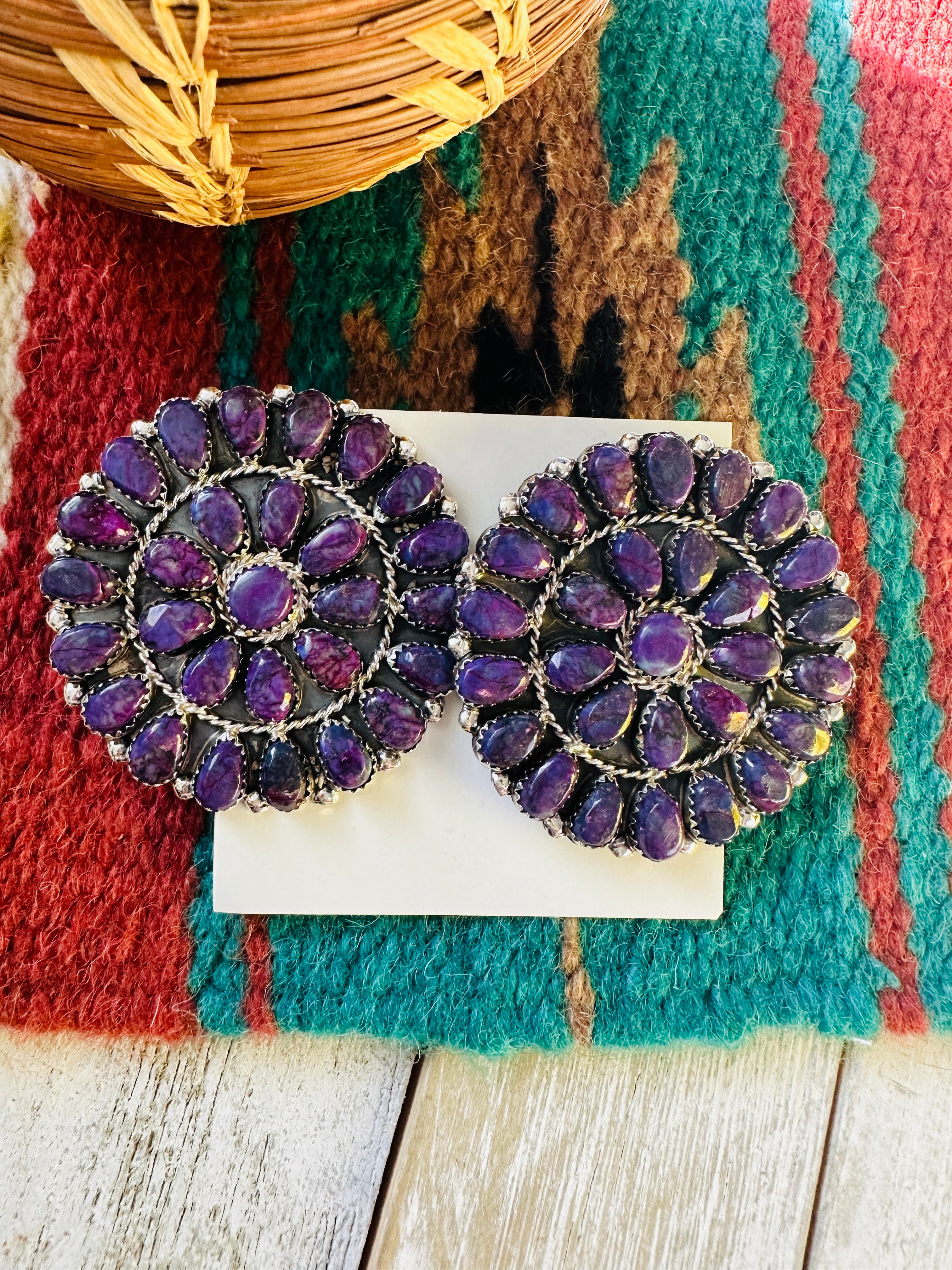 Navajo Purple Mojave And Sterling Silver Cluster Post Earrings