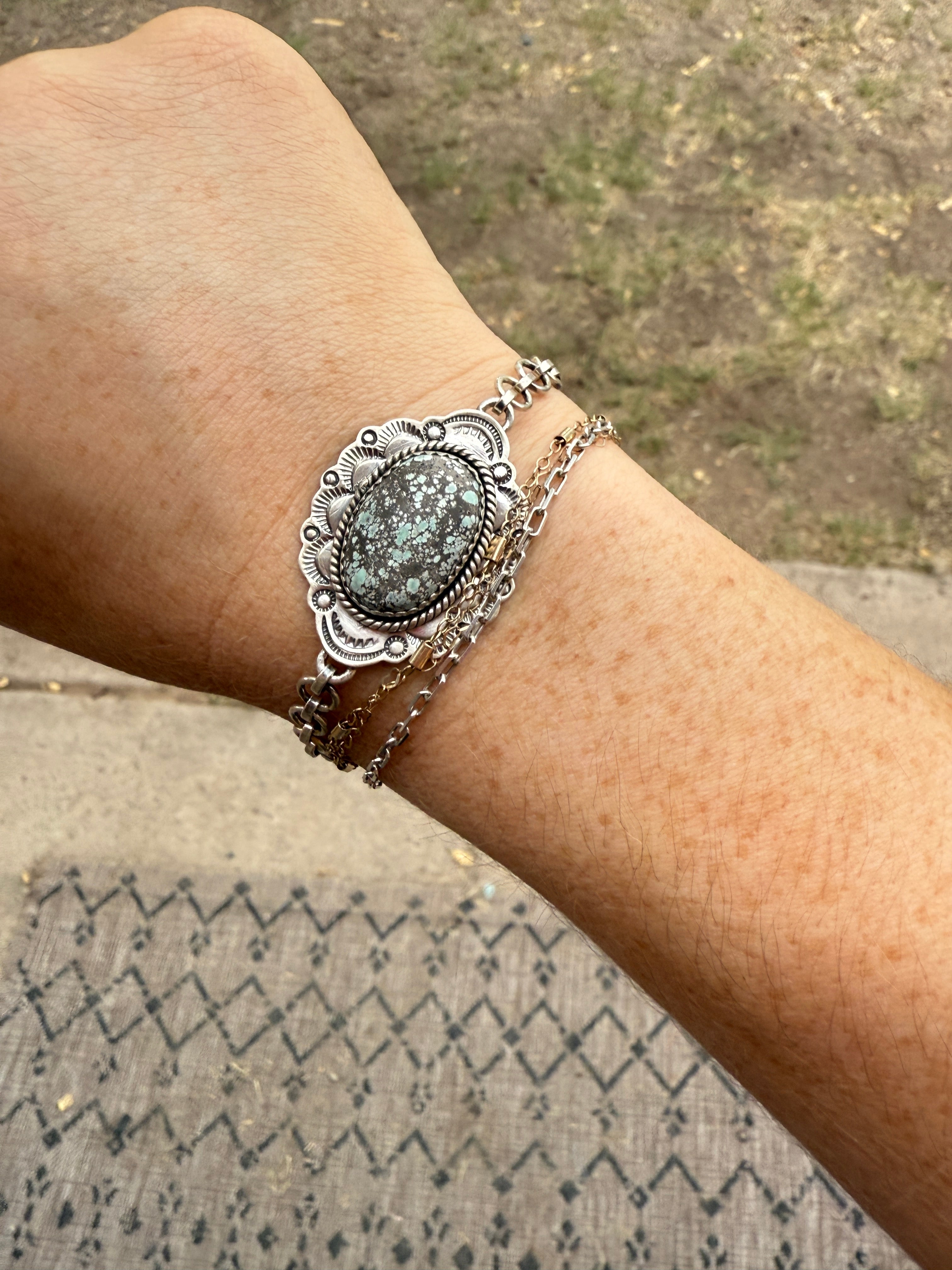 Handcrafted Sterling Silver Starfox Variscite Bracelet Signed Nizhoni