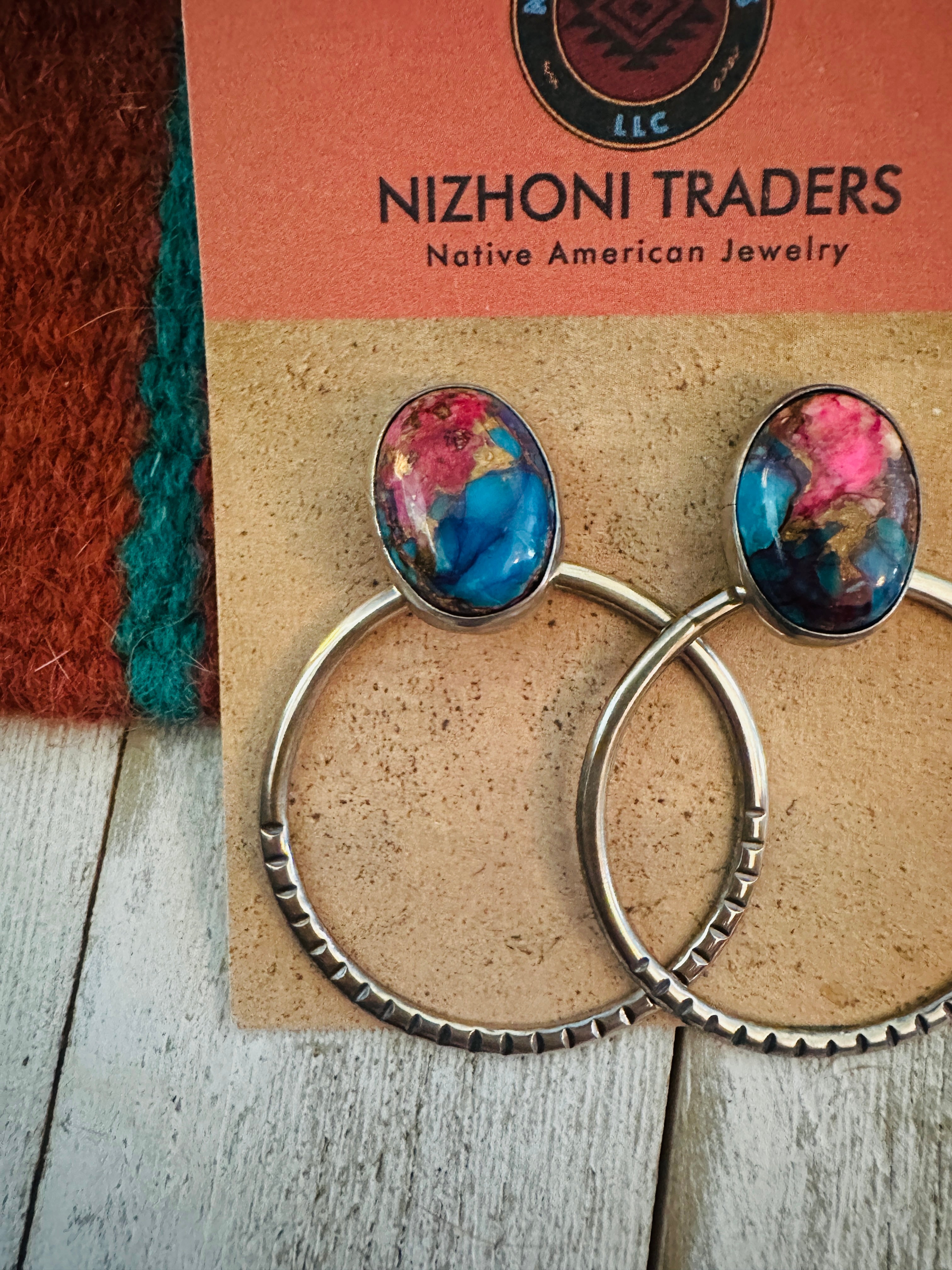 Navajo Pink Dream Mojave & Sterling Silver Dangle Hoop Earrings