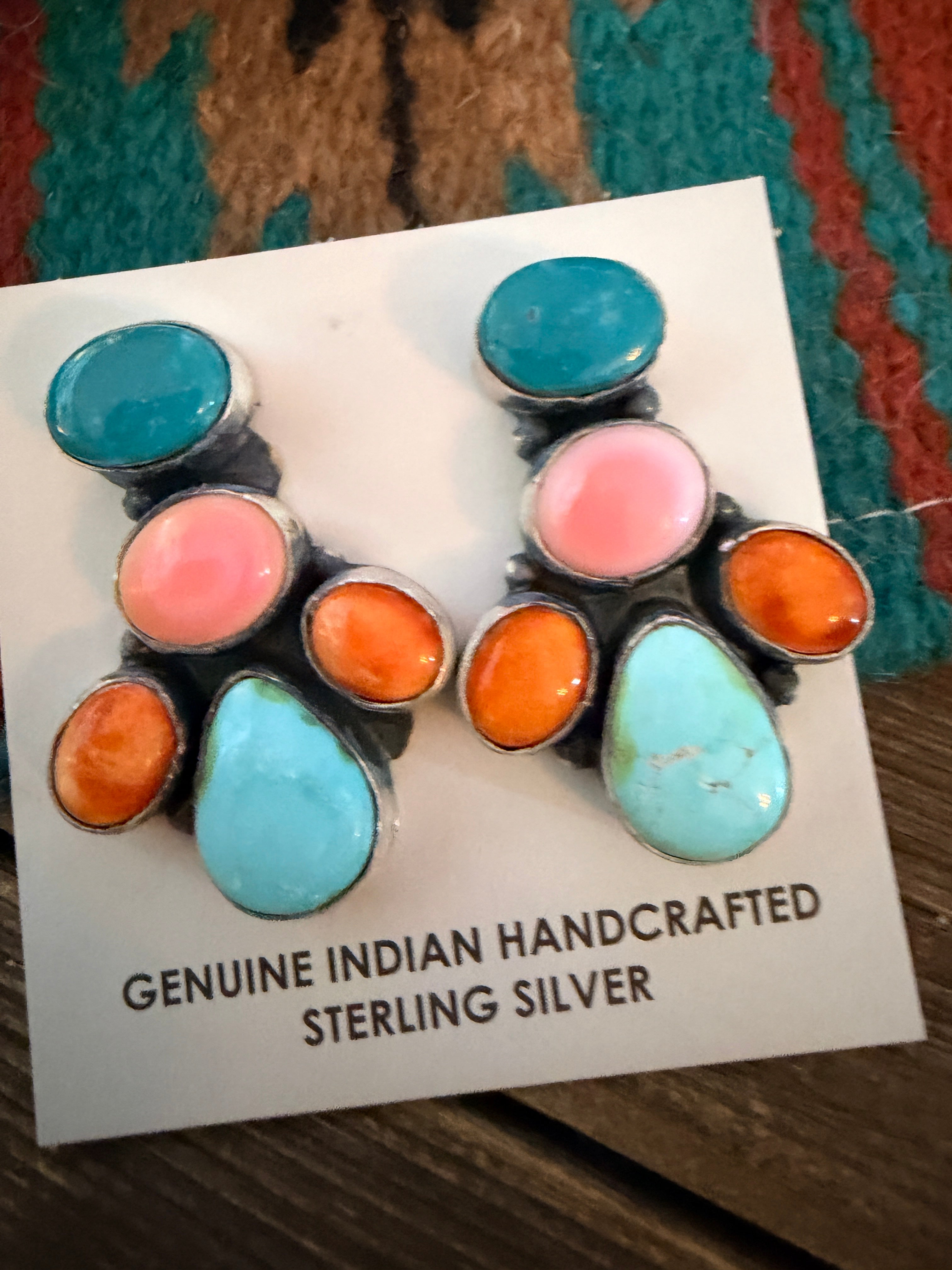 Handcrafted Multi Stone & Sterling Silver Dangle Earrings