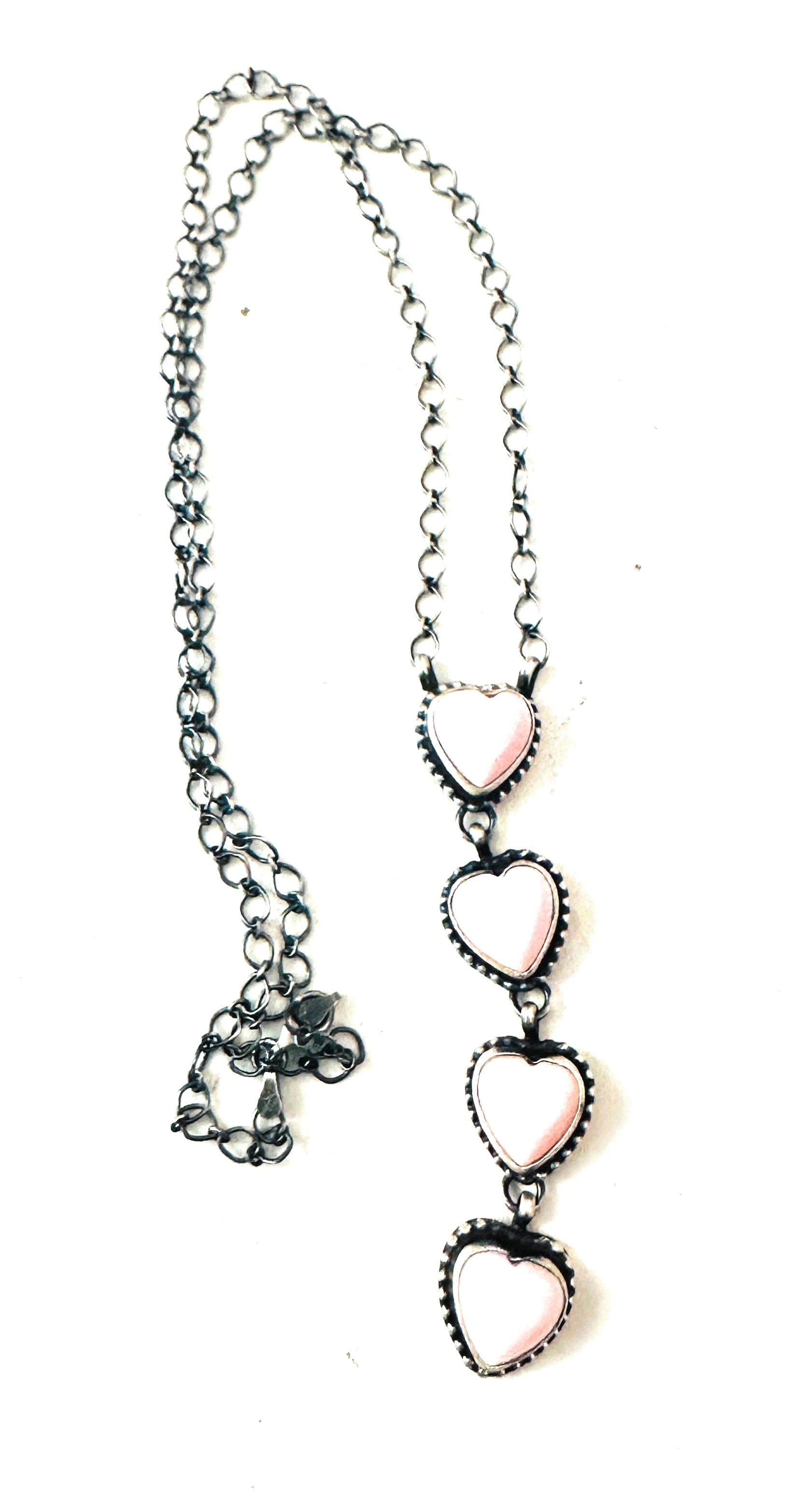 Navajo Queen Pink Conch & Sterling Silver Pearl Lariat Heart Necklace