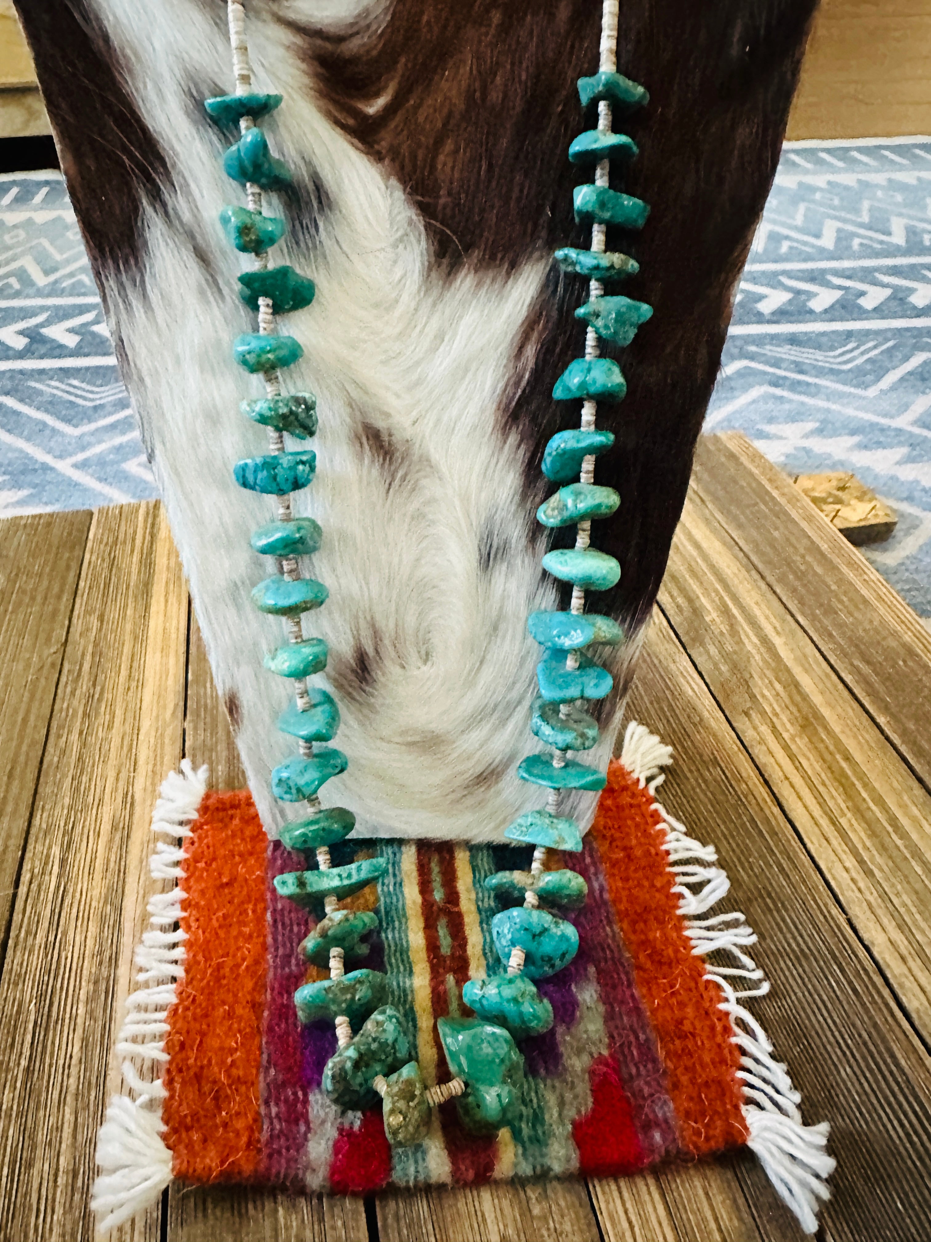 Old Pawn Handcrafted Turquoise & Heishi  Beaded 33” Necklace