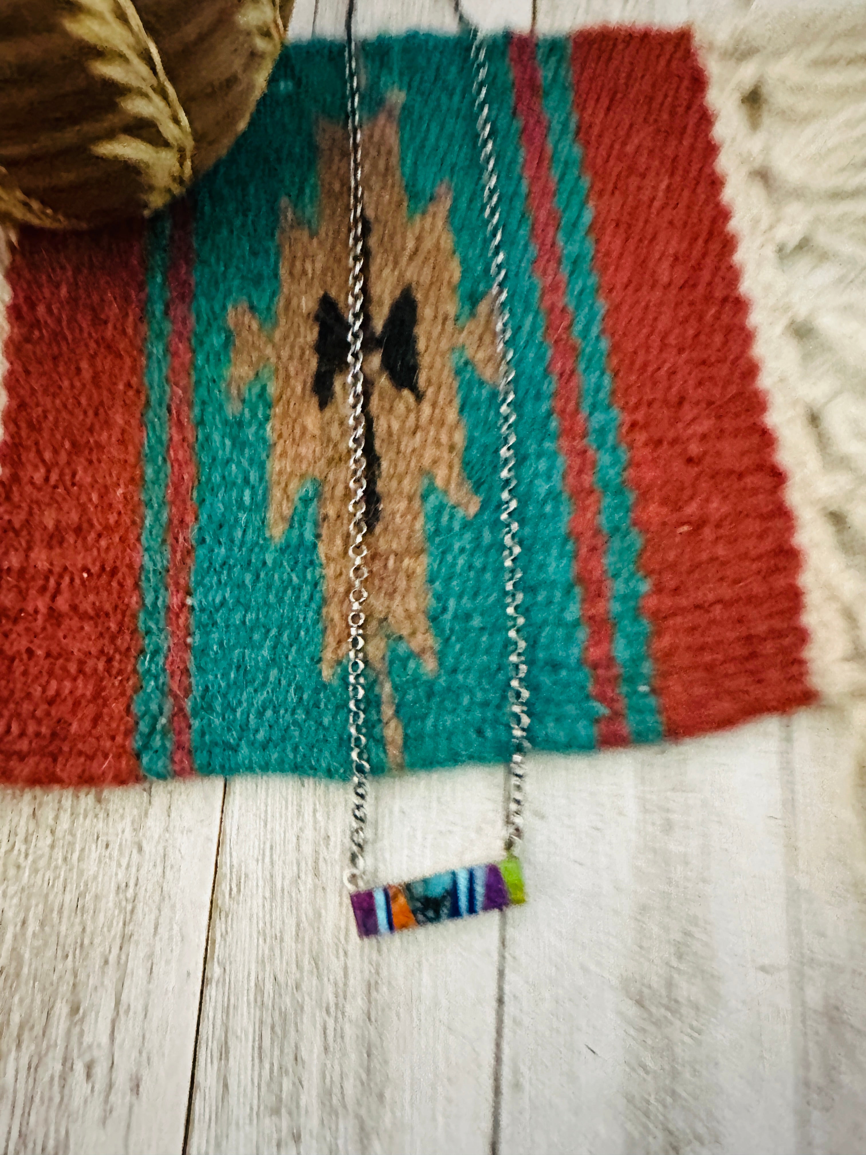 Navajo Multi Stone & Sterling Silver Inlay Bar Necklace