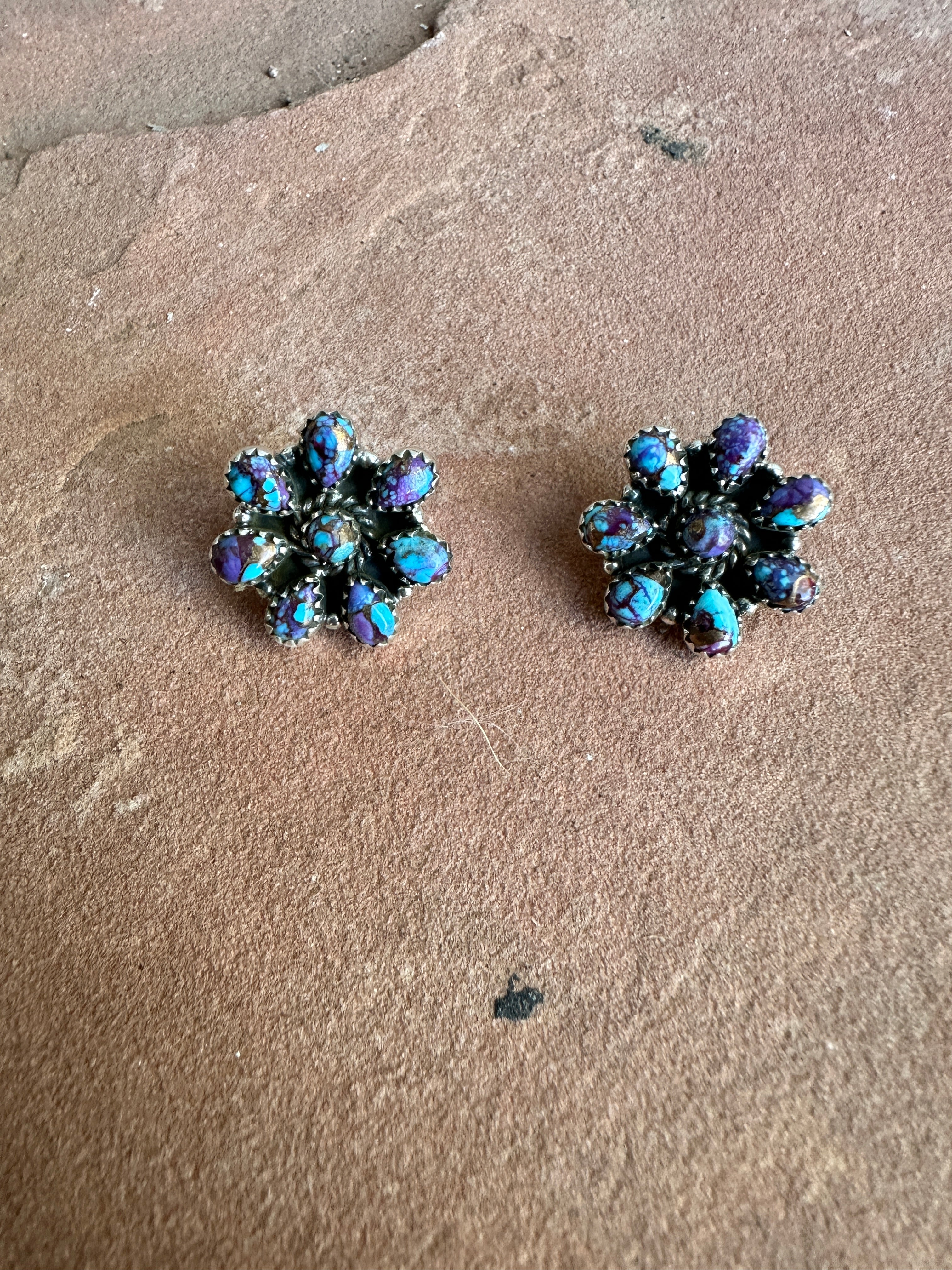 Nizhoni Handmade Purple Dream & Sterling Silver Flower Earrings