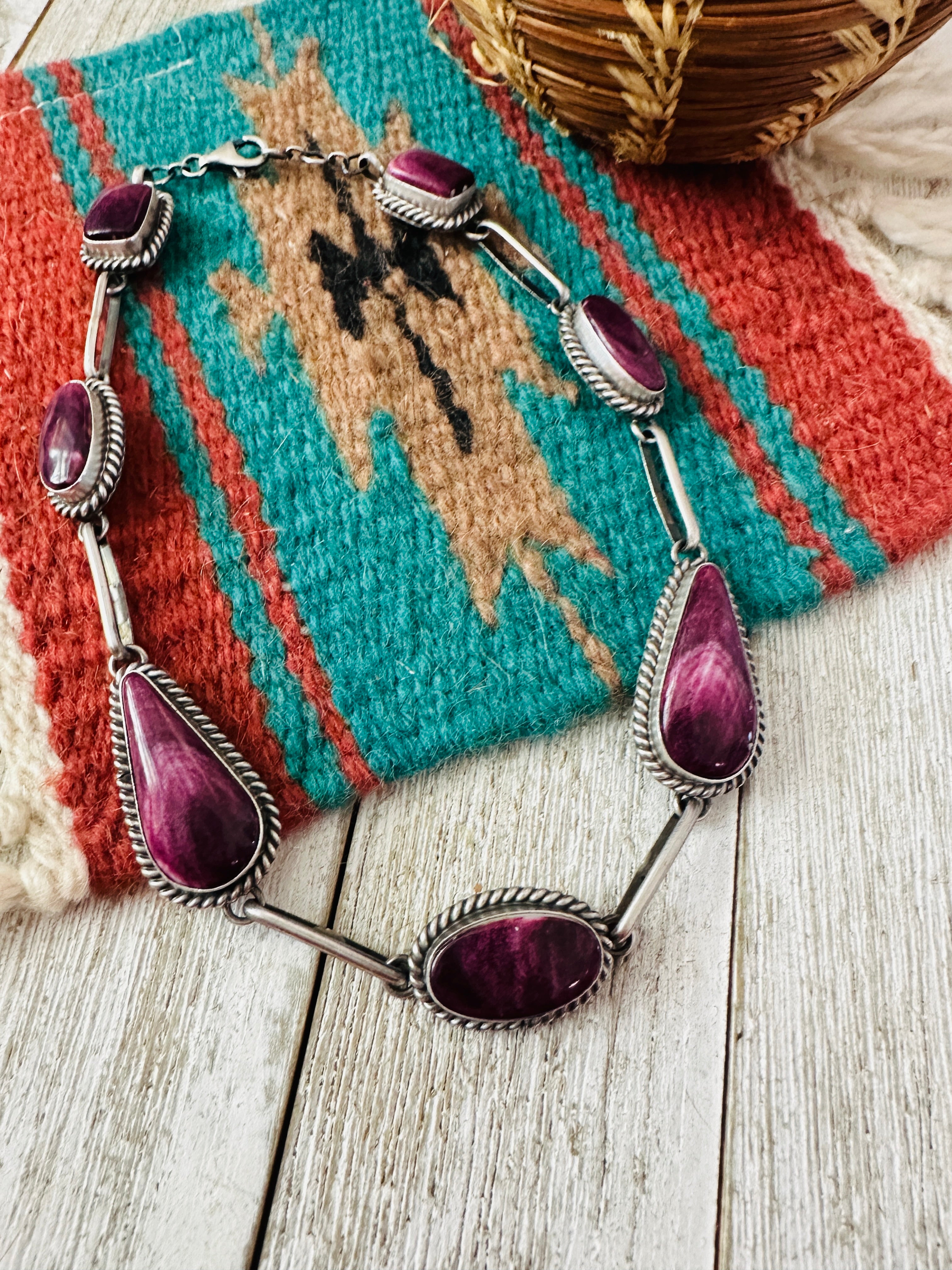 Handcrafted Sterling Silver & Purple Spiny Necklace
