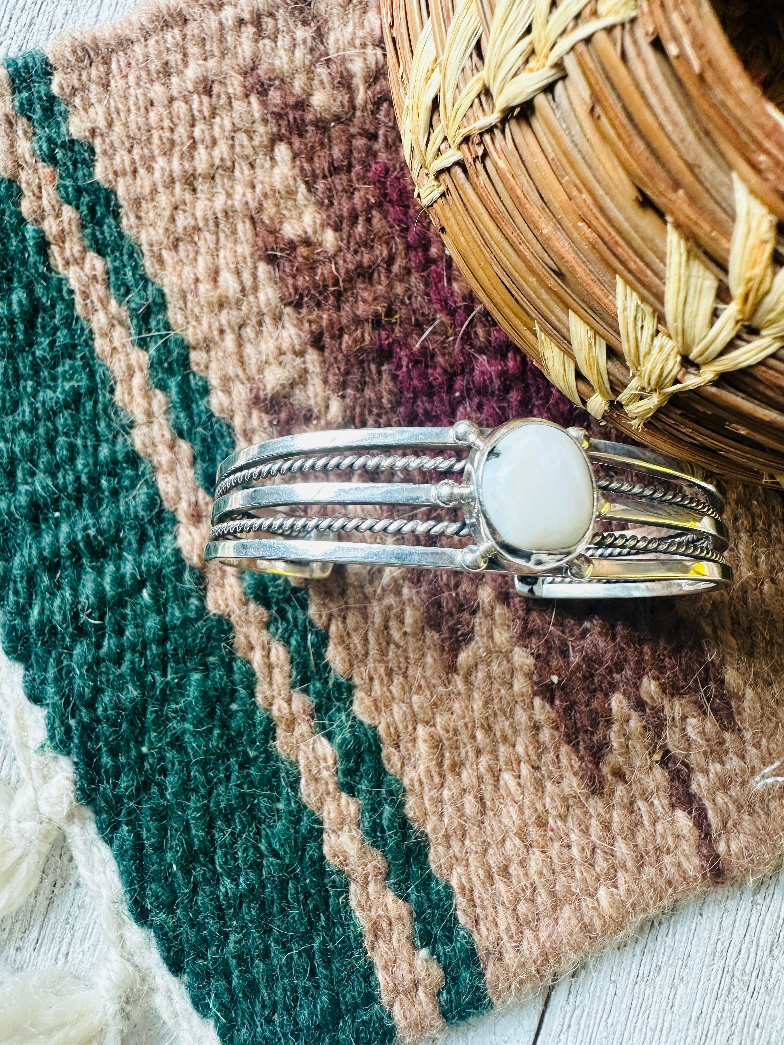 Navajo Sterling Silver & White Buffalo Cuff Bracelet