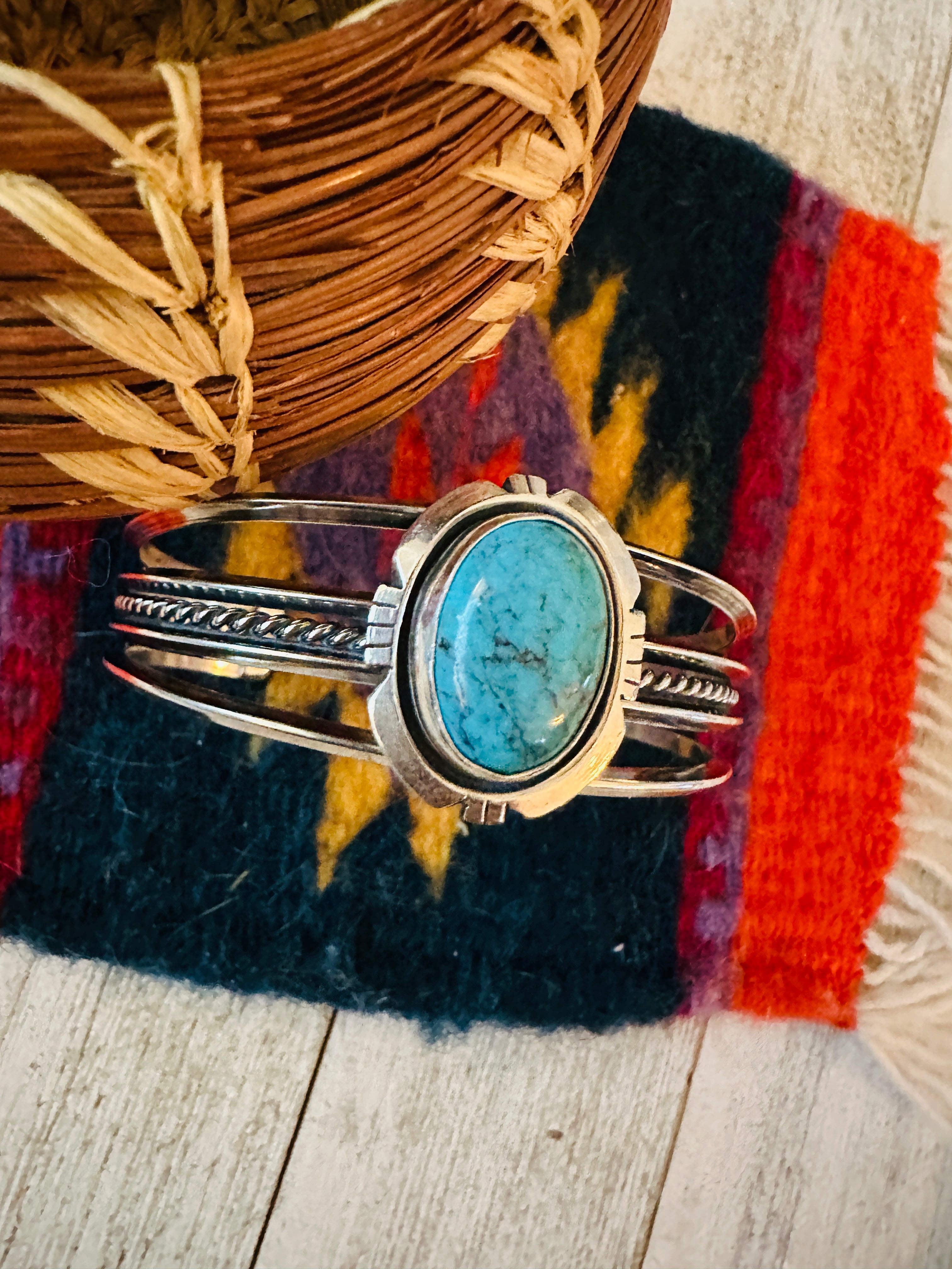 Navajo Sterling Silver & Turquoise Cuff Bracelet