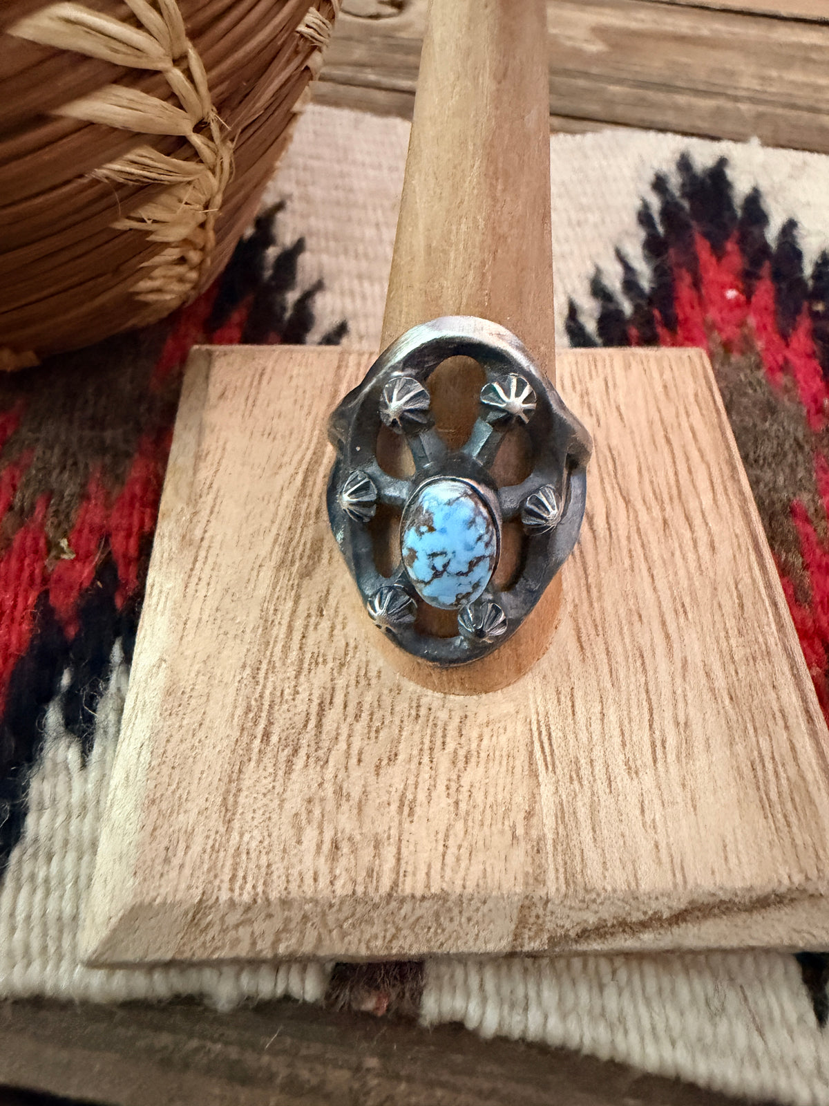 Handcrafted Golden Hills Turquoise and Sterling Silver Ring size 11.5 by Chimney Butte
