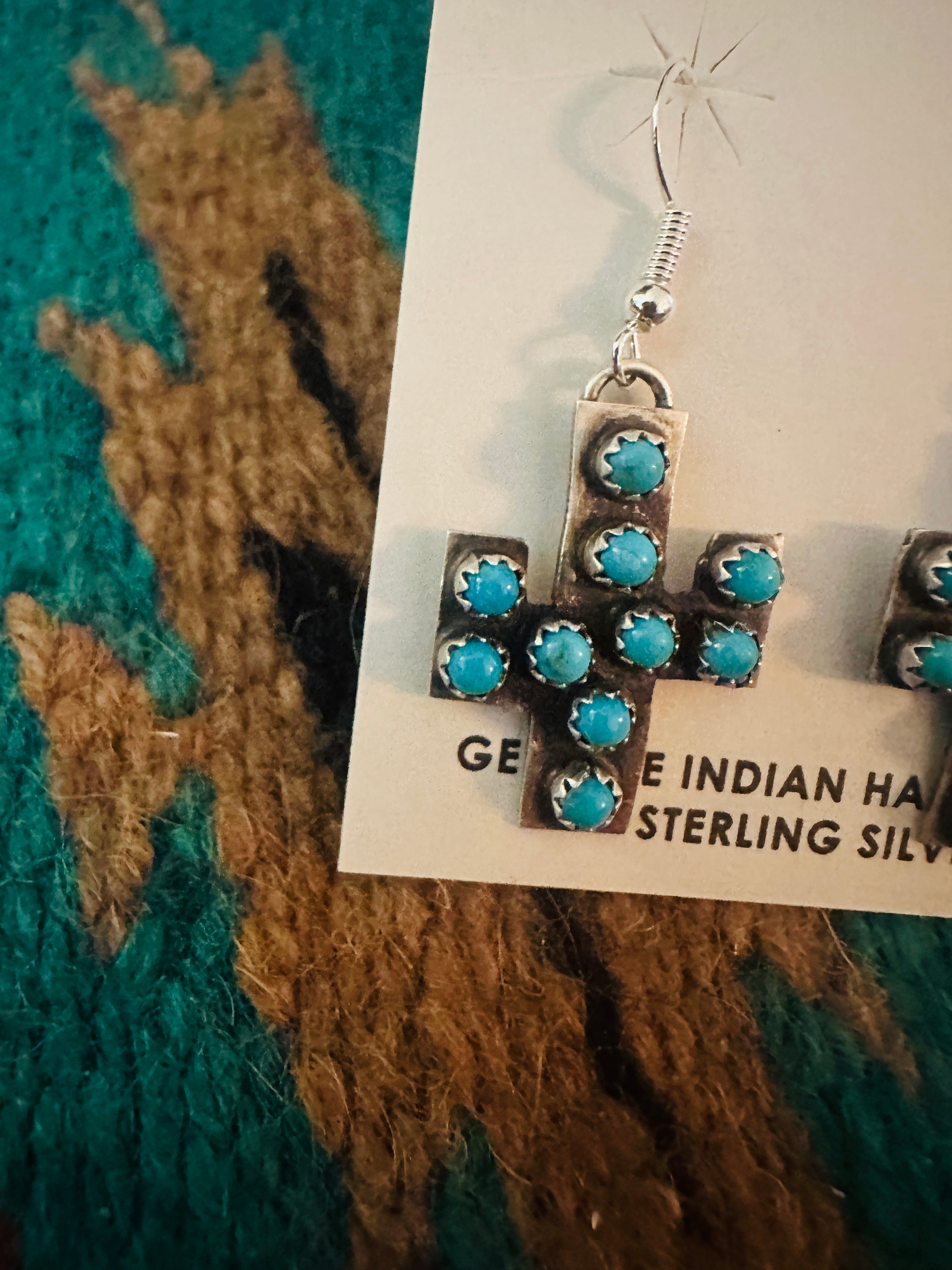 Navajo Sterling Silver & Turquoise Cactus Dangle Earrings