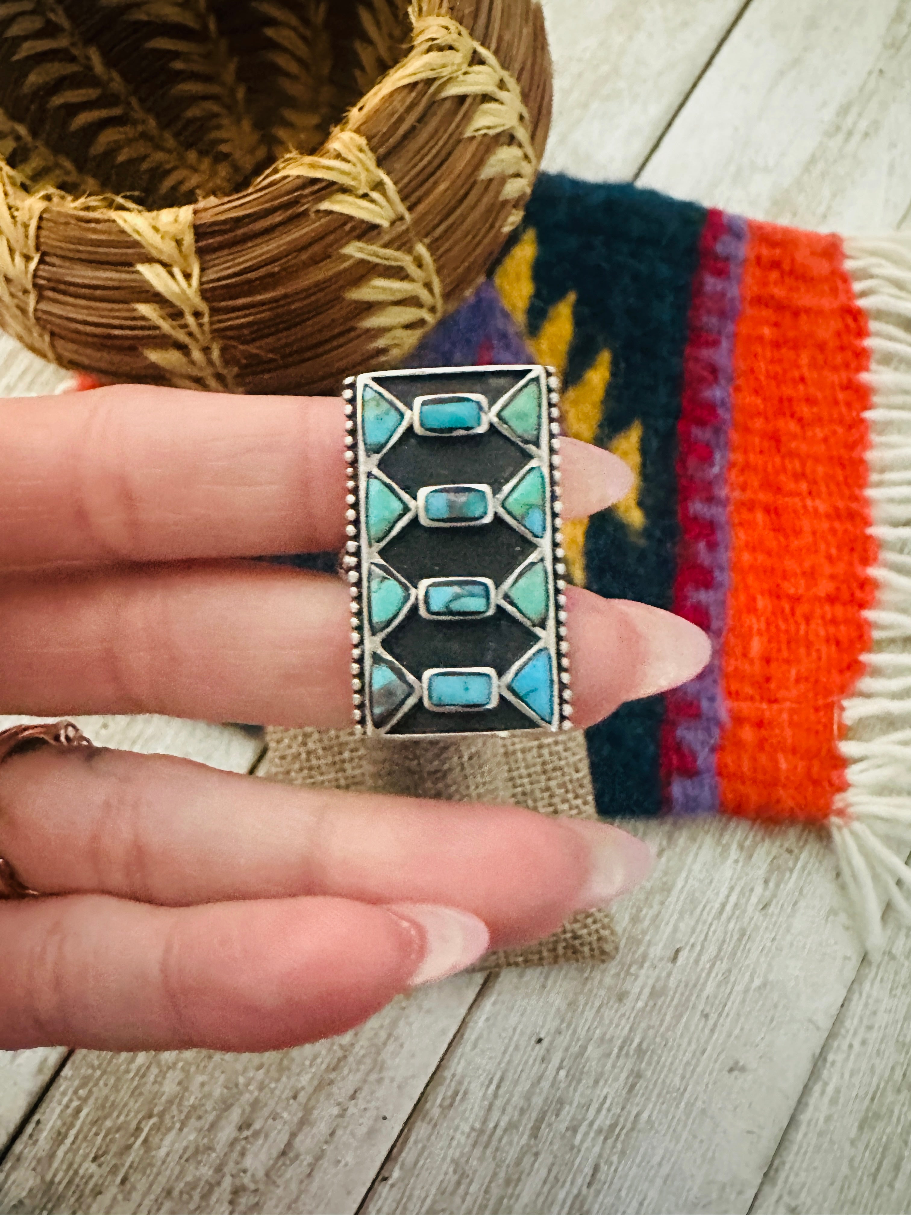 Handcrafted Turquoise & Sterling Silver Ring size 6.5