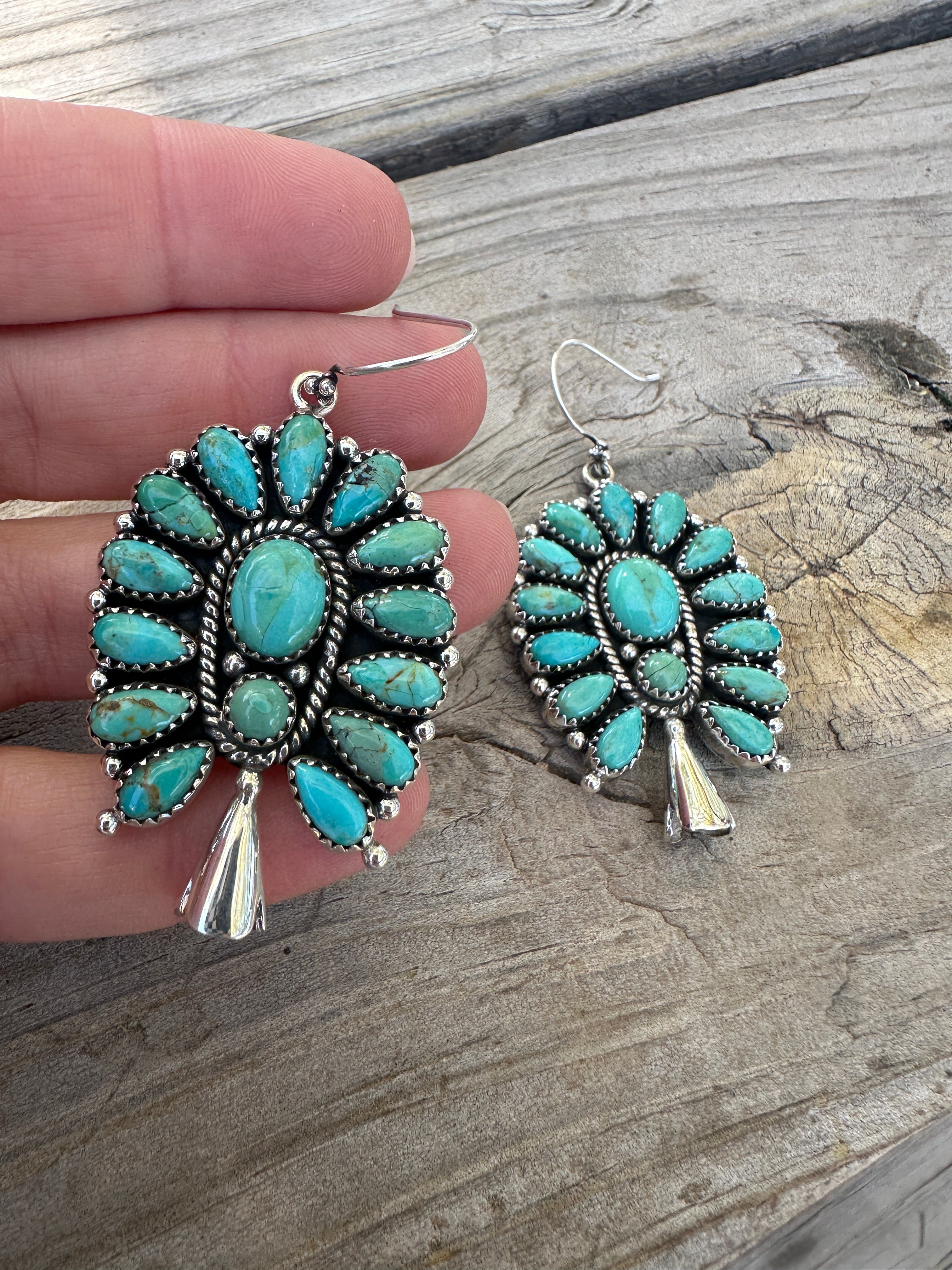 Handmade Sterling Silver & Turquoise Blossom Earrings