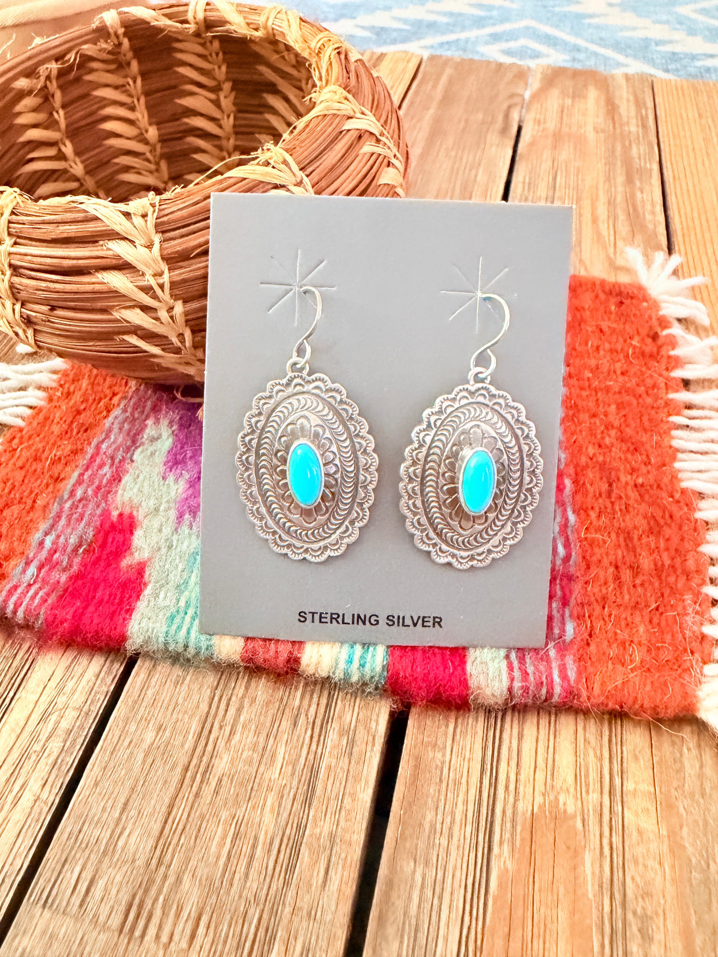 Handcrafted Turquoise & Sterling Silver Concho Dangle Earrings